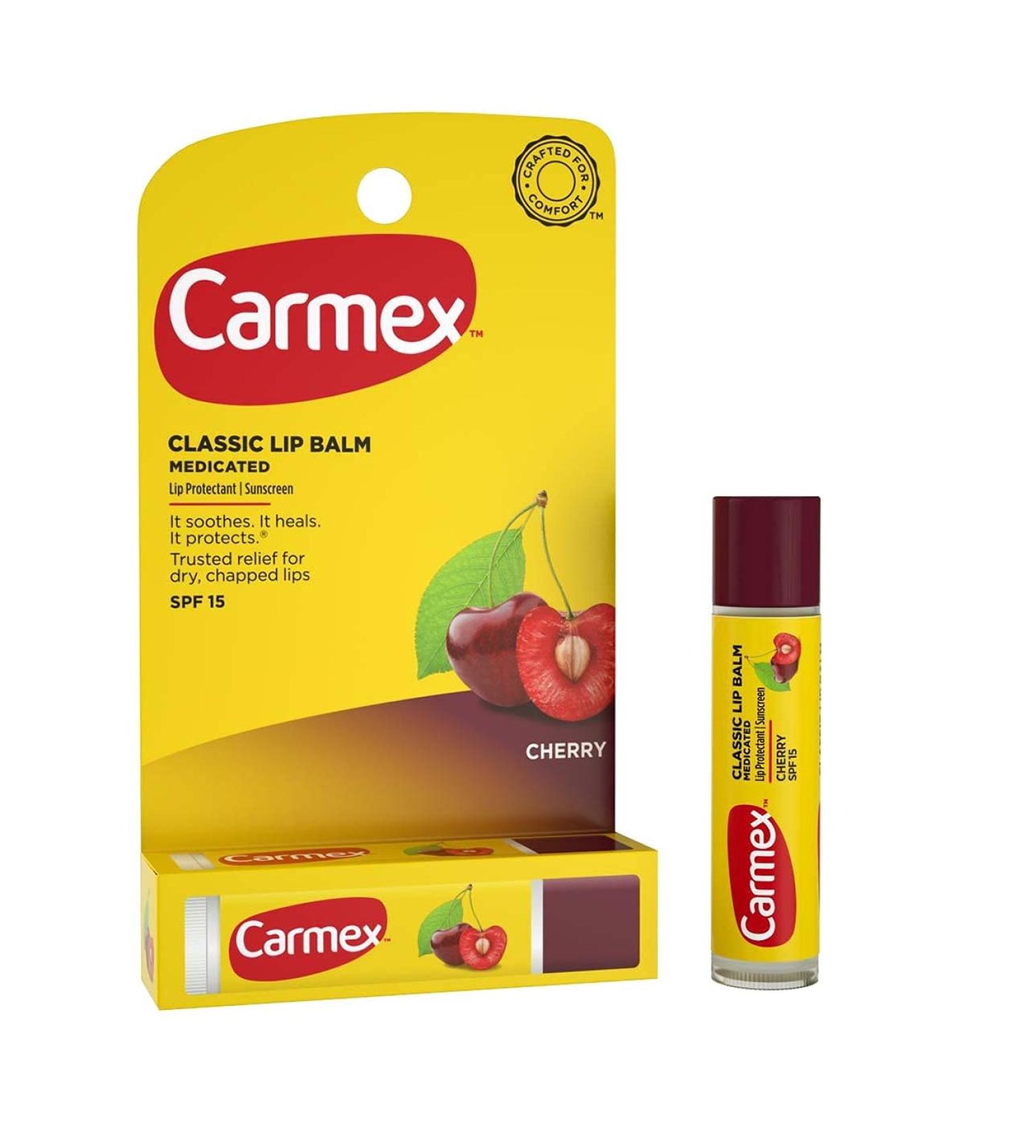 Carmex Cherry Flavor Moisturizing Lip Balm Stick SPF 15 - Hydrating Lip Care for All Skin Types - Protect & Nourish Your Lips - Buy Online on GoSupps.com