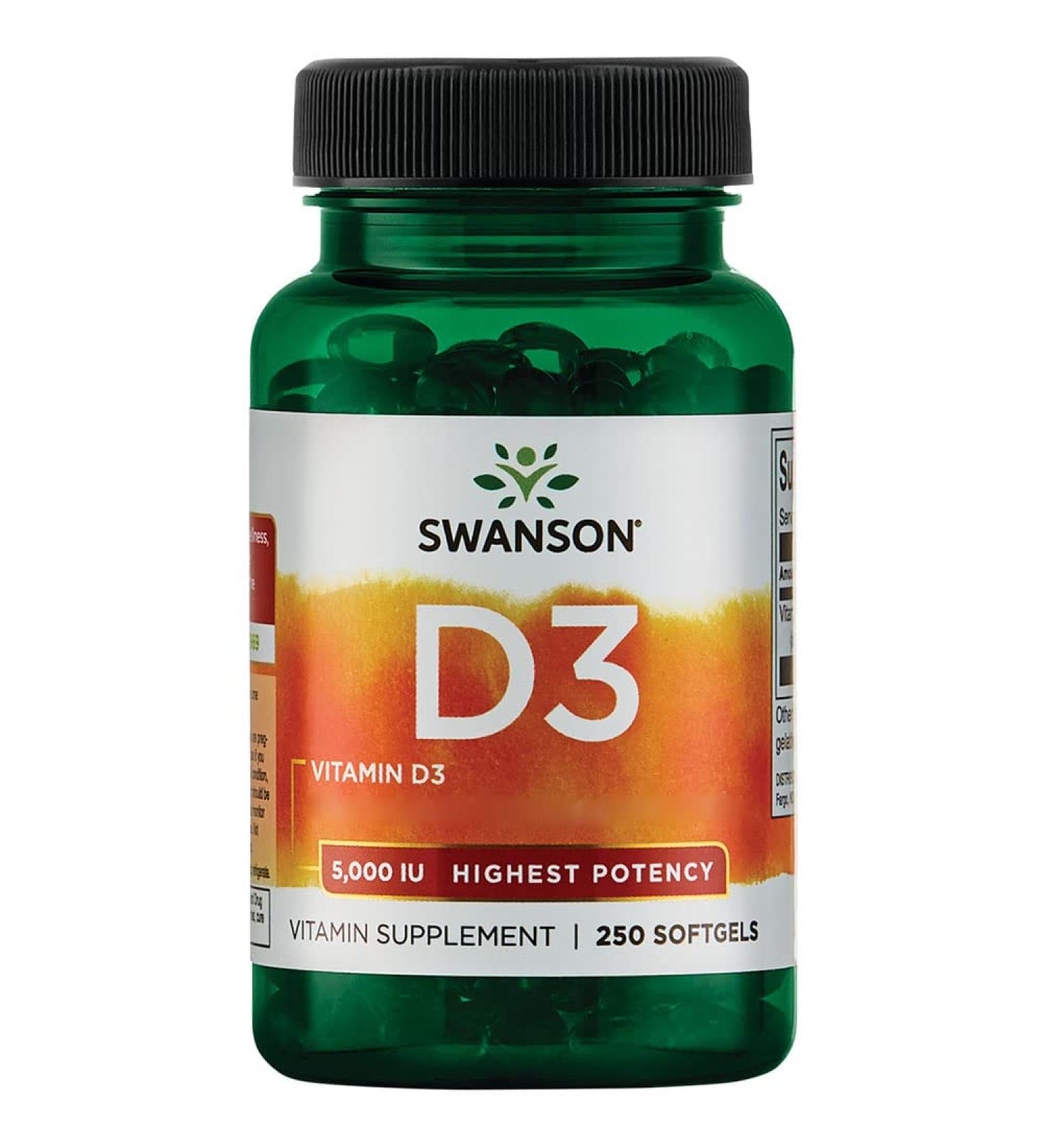 Swanson Vitamin D3 125mcg (5000 IU) Deposit 1 Capsule Every 5 Days 250 Soft Capsules High Dosed Soy Free Gluten Free Non-GMO - Buy Online on GoSupps.com