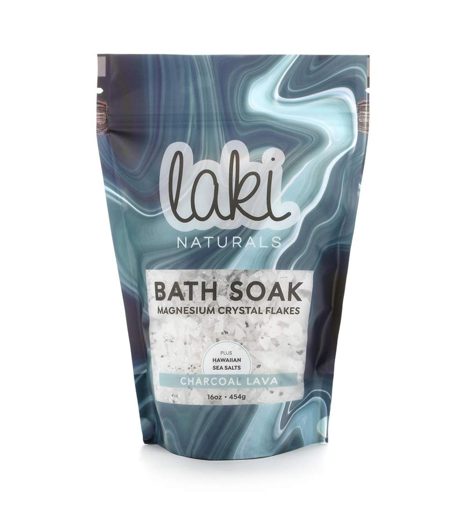 Laki Naturals Bath Soak - Charcoal Lava Magnesium Flakes & Hawaiian Sea Salt - Therapeutic Relaxation Salts (16 oz) | Shop Internationally - Buy Online on GoSupps.com