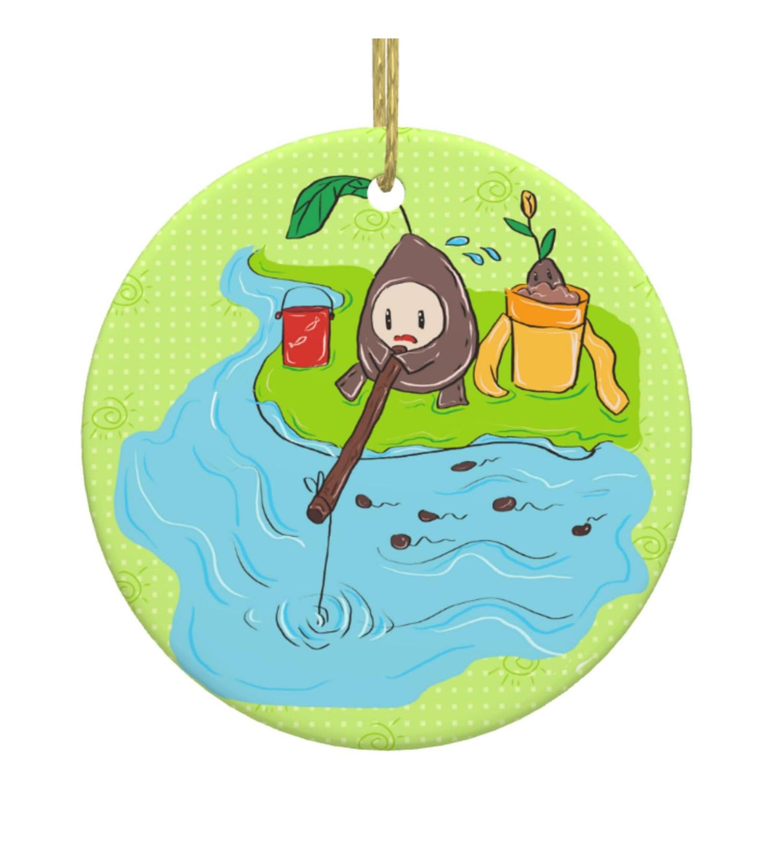 YYHHAOFA Sunflower Seeds Fishing Pattern Christmas Ceramic Round Pendant Decoration - Festive Hanging Ornament for Stores and Homes -2.9 in - Buy Online on GoSupps.com