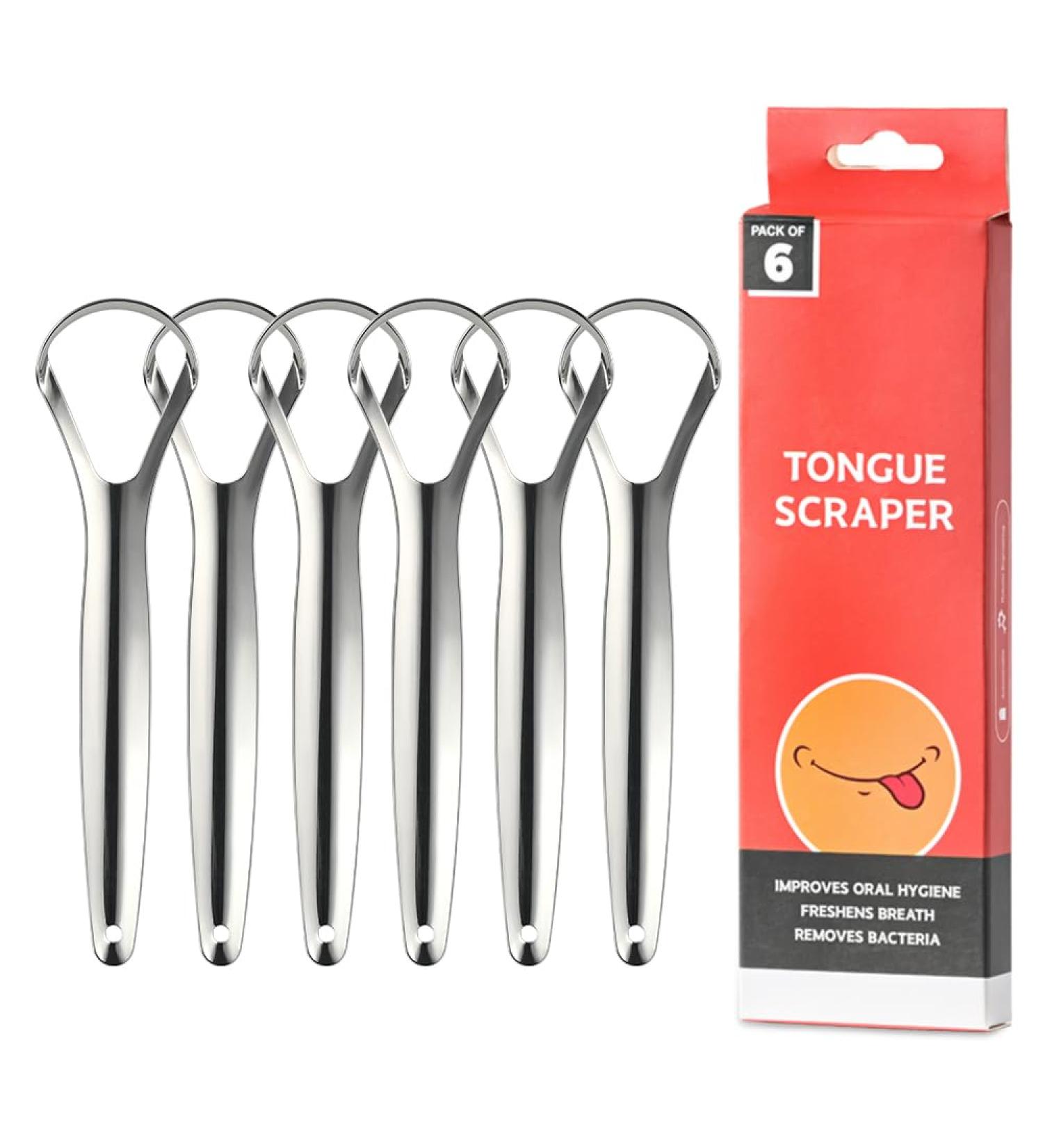 VIWIK 6 Pack Stainless Steel Tongue Scrapers for Adults | Easy-to-Use Tongue Cleaners for Oral Care & Bad Breath Reduction - Buy Online on GoSupps.com
