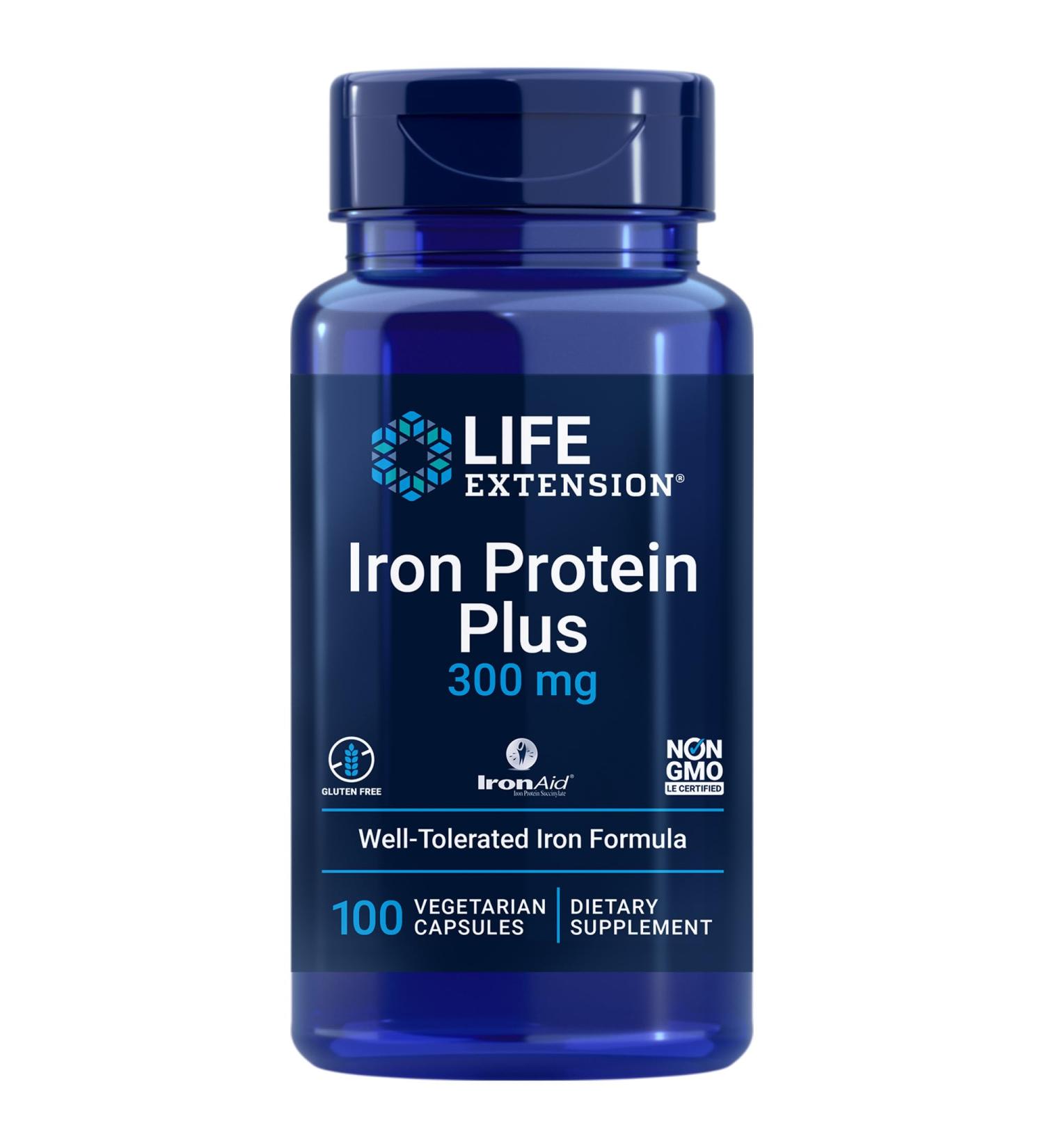 Life Extension Iron Protein Plus (Iron) 15mg 100 Vegetable Capsules Lab Tested Gluten Free Soy Free Non-GMO - Buy Online on GoSupps.com