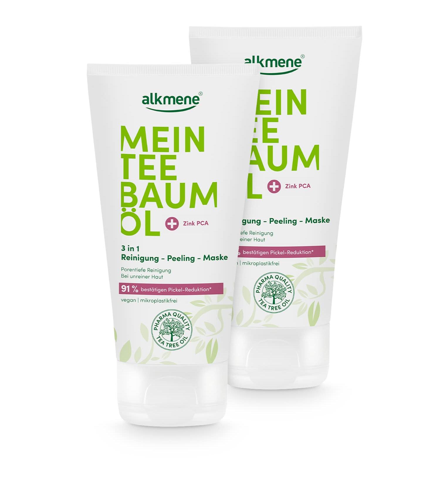 Alkmen Tea Tree Oil 3-in-1 Mask 2x150ml | Natural Vegan Pimple Reduction & Cleansing Peeling for Impure Skin - Buy Online on GoSupps.com
