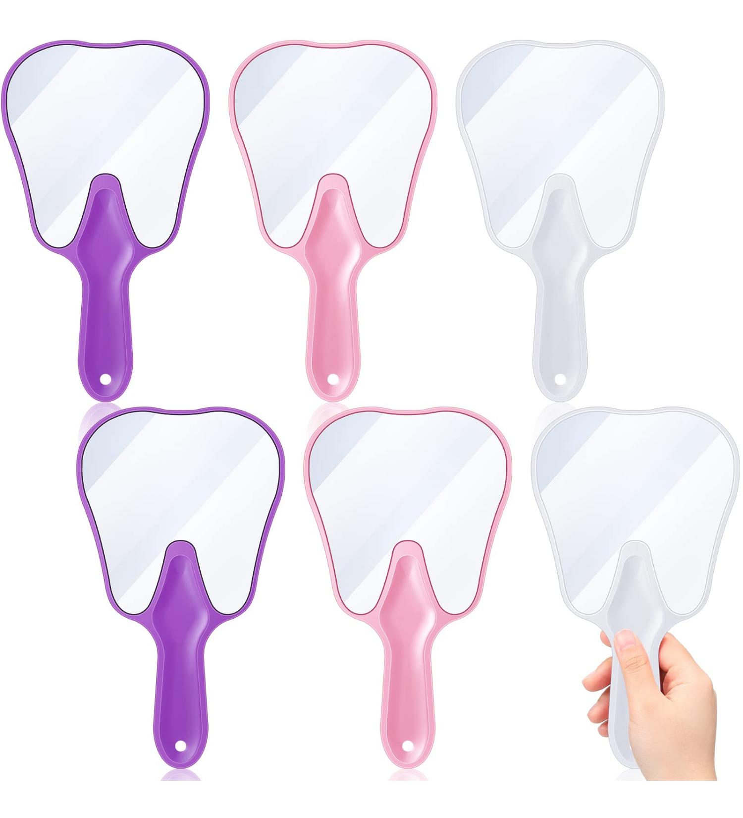 6-Piece Tooth Shaped Handheld Mirrors - Cute Plastic Makeup Mirrors for Dental Decor & Salon Use - Buy Online on GoSupps.com