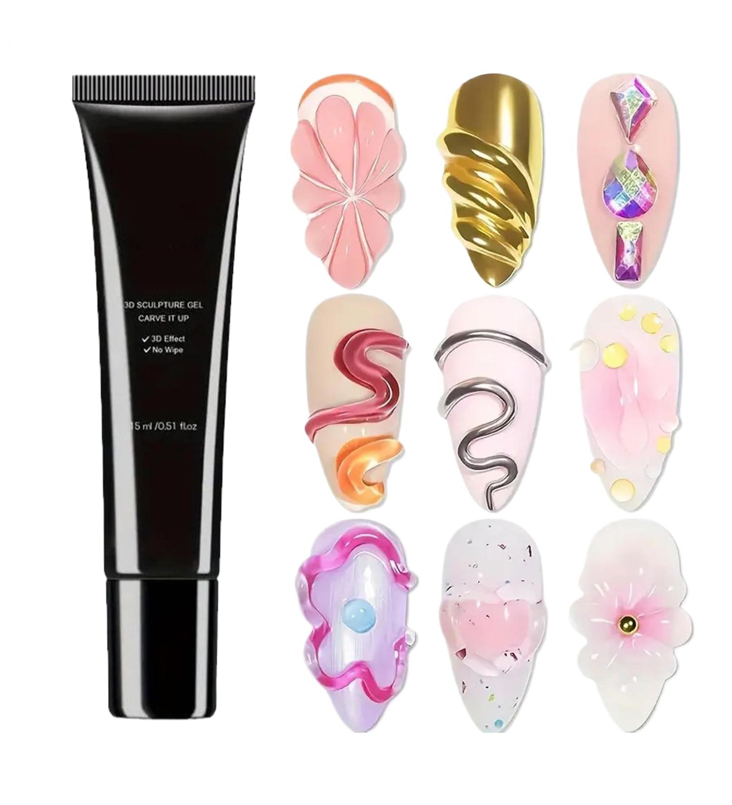  Ylnailky 3D Sculpting Nail Gel - 15ml Clear No-Wipe Glue for Decorative Rhinestones | Long-Lasting Beauty Product for Rhinestones & Decorations Daily Manicures and Birthdays - Buy Online on GoSupps.com