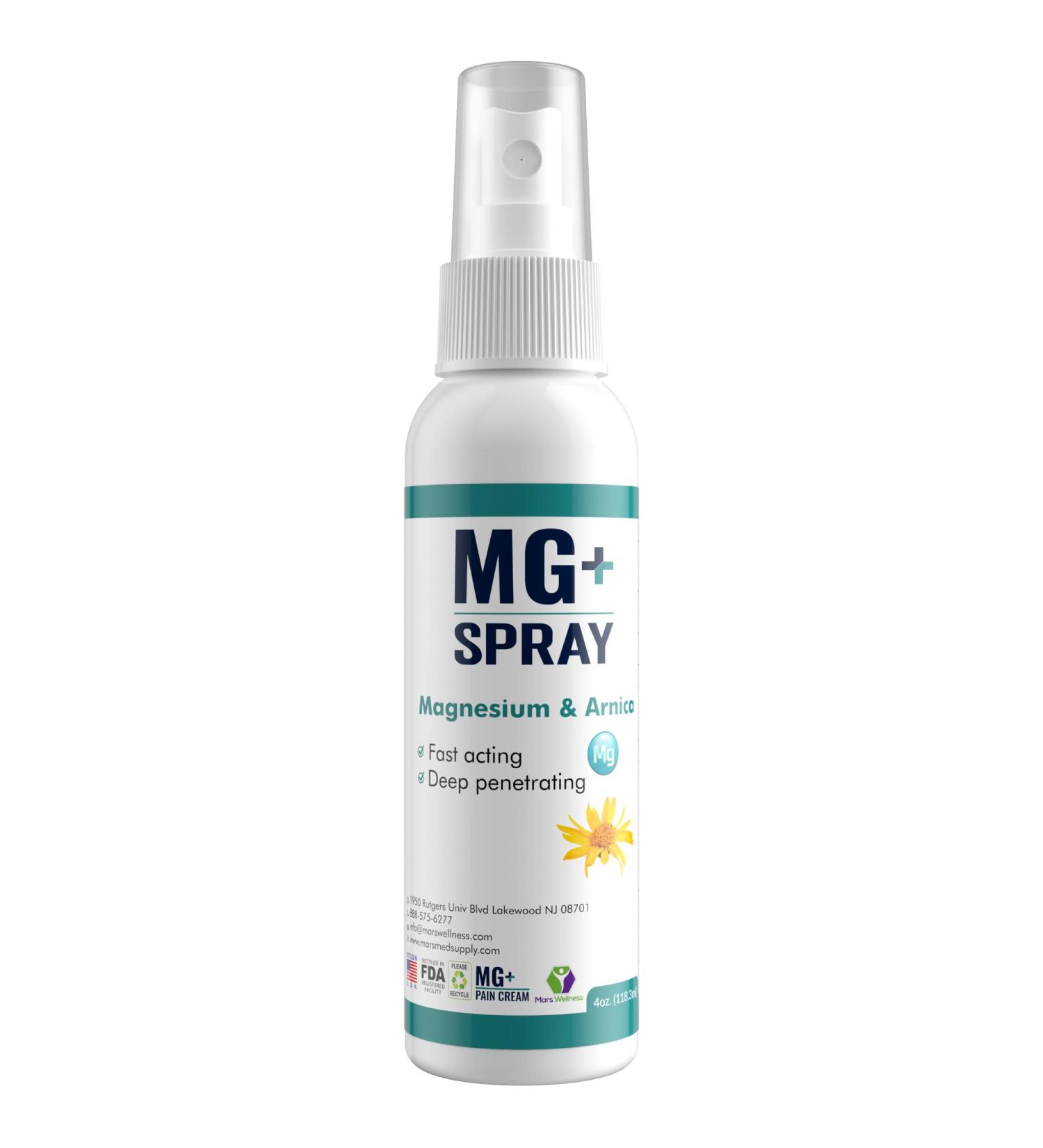 Mars Wellness MG+ Magnesium & Arnica Spray (4 oz) | Extra Strength Body Spray for Aches, Headaches & Cramps - Buy Online on GoSupps.com