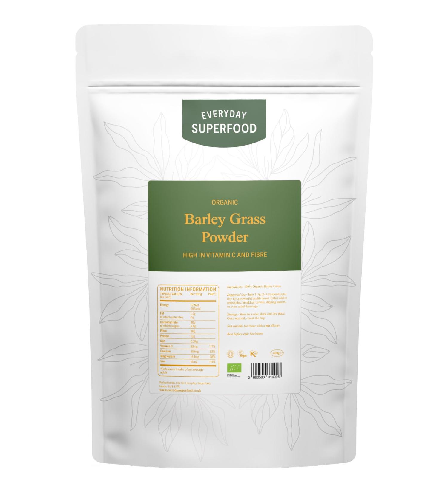 Organic Barley Grass Powder 400g - Raw & Natural European Barleygrass | Ideal for Juices & Smoothies | Vegan & Kosher Certified - Buy Online on GoSupps.com