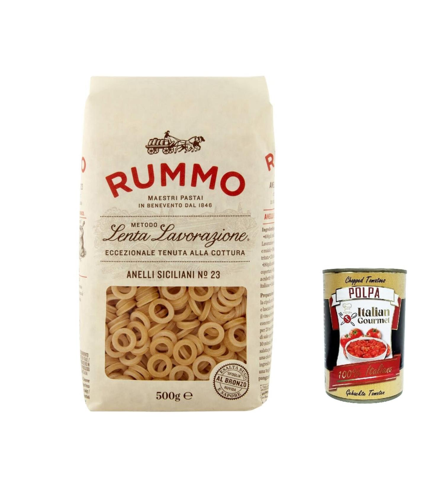  Italian Gourmet E.R. Rummo Anelli siciliani N 23 Pasta Lenta Lavorazione Lot de 5 p tes base de semoule de bl dur dessin en bronze 500 g + Italian Gourmet polpa 400 g - Buy Online on GoSupps.com