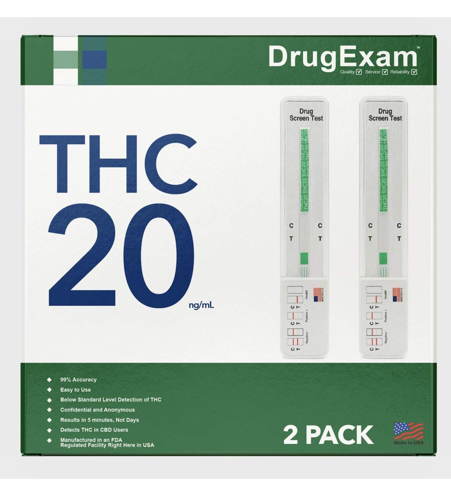 2 Pack DrugExam THC 20 ng/mL Single Panel Test Kit - Detect THC in Urine up to 45 Days (2 Pack) - Buy Online on GoSupps.com