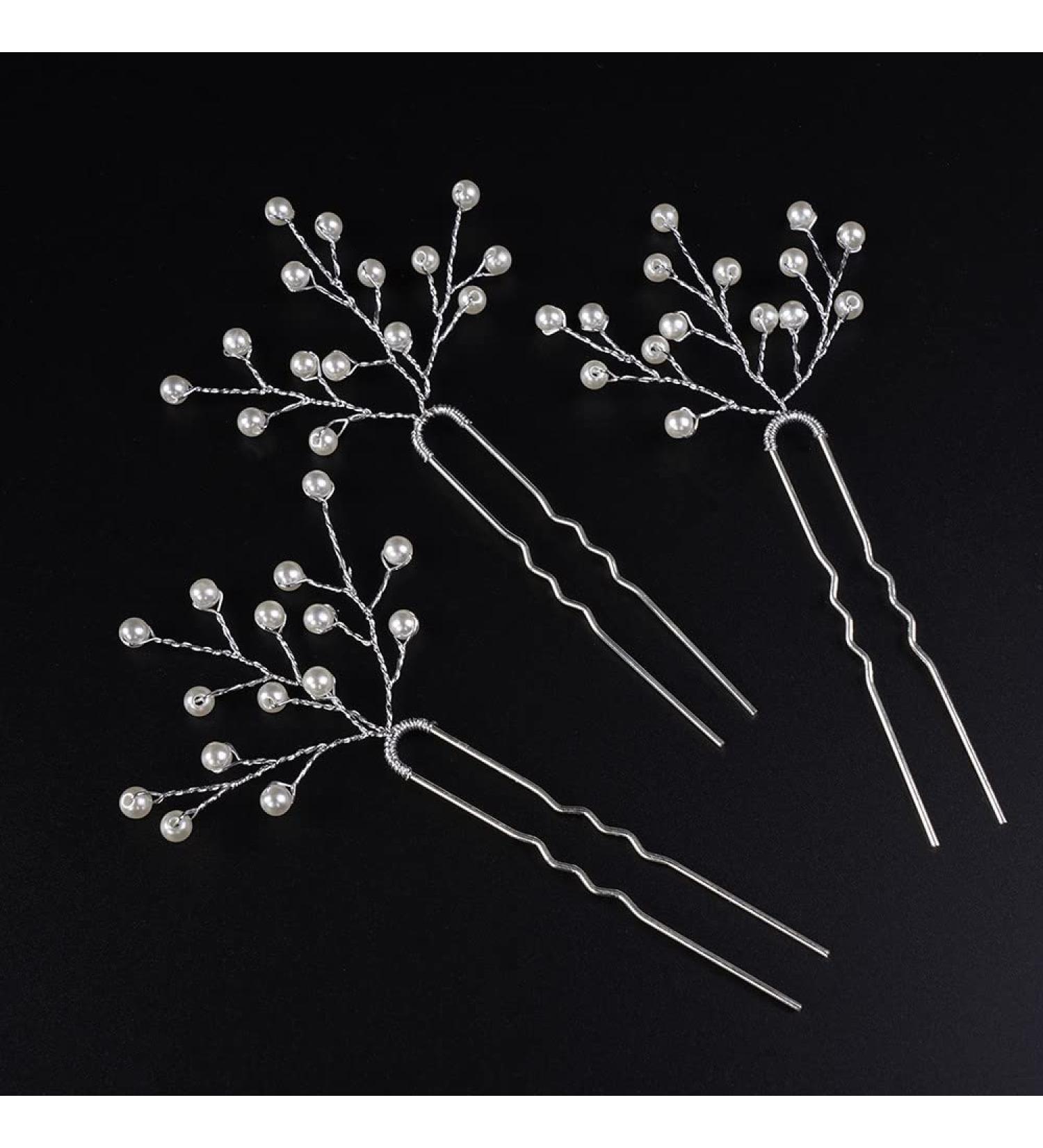 Jumwrit Pearl Wedding Hair Pins Set - Handmade Bridal Headpieces (Silver) - Buy Online on GoSupps.com