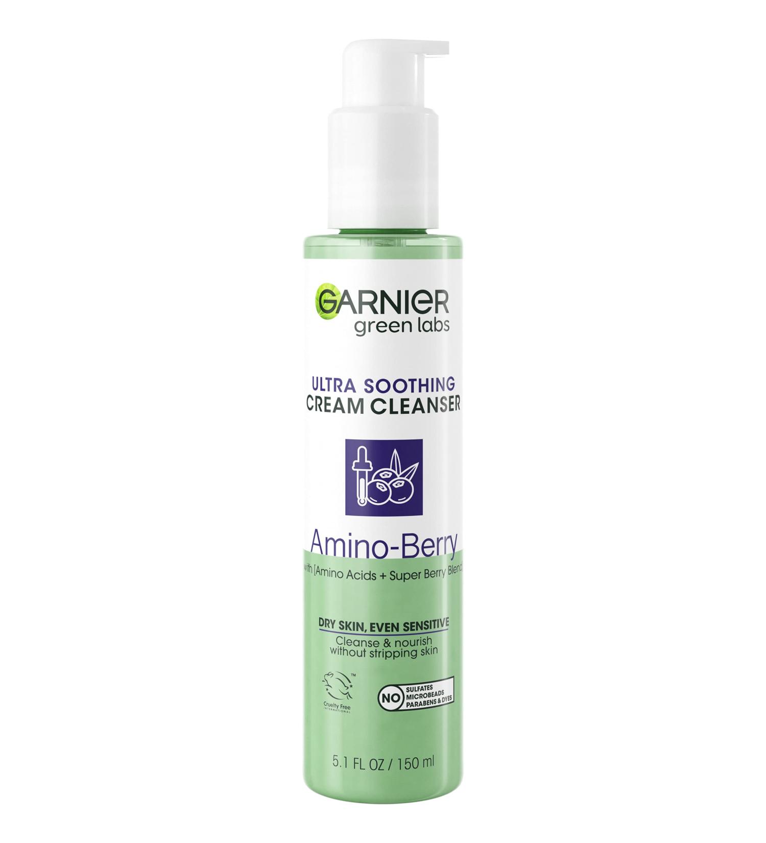 Garnier Green Labs Amino-Berry Facial Cream Cleanser - Hydrating & Soothing | 5.07 fl oz - Buy Online on GoSupps.com