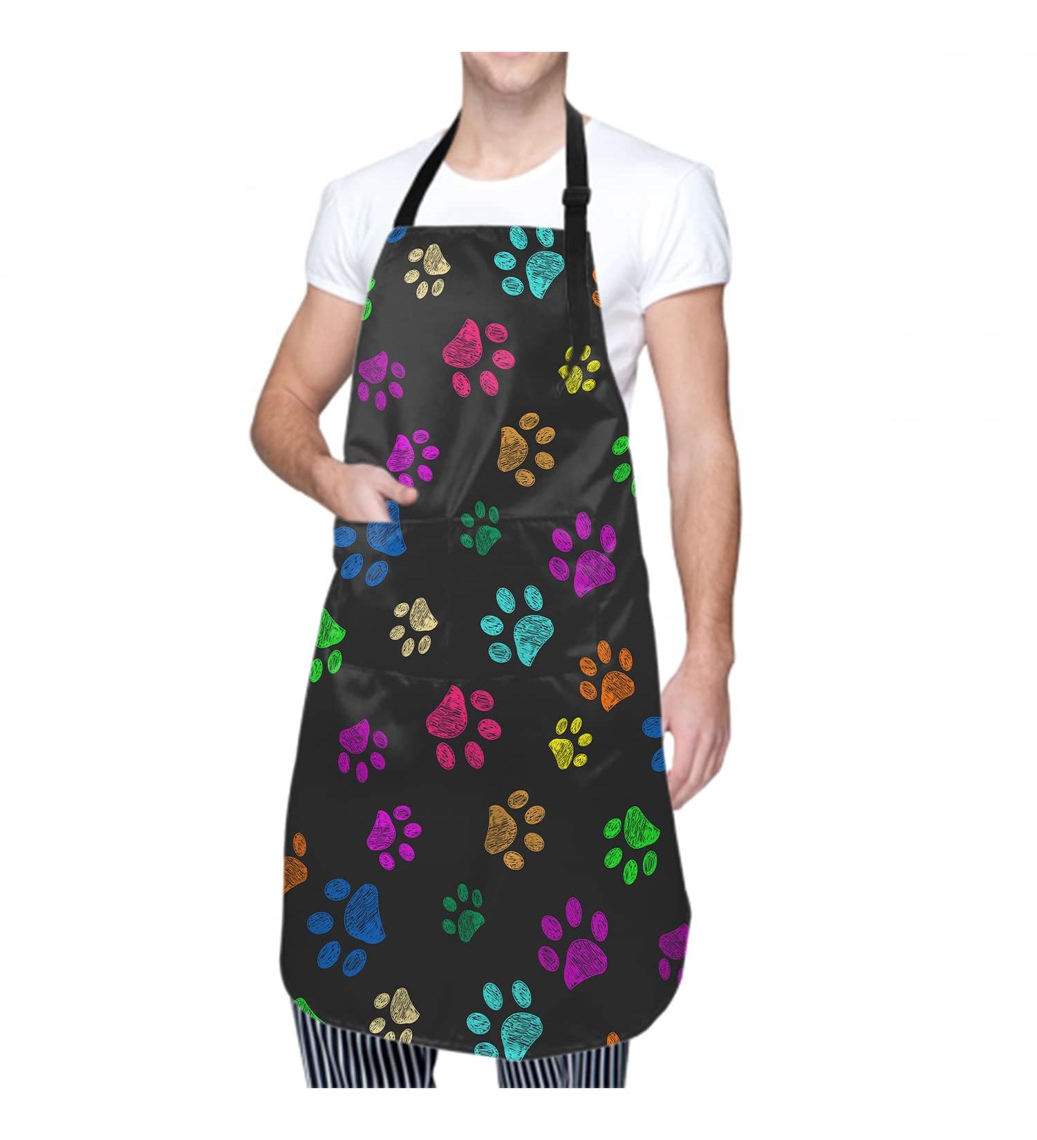 Sweetshow Cute Dog Apron with 2 Pockets and Adjustable Neck Waterproof Kitchen Cooking Dog Grooming Aprons for Women Men Dog Paw 2 - Buy Online on GoSupps.com