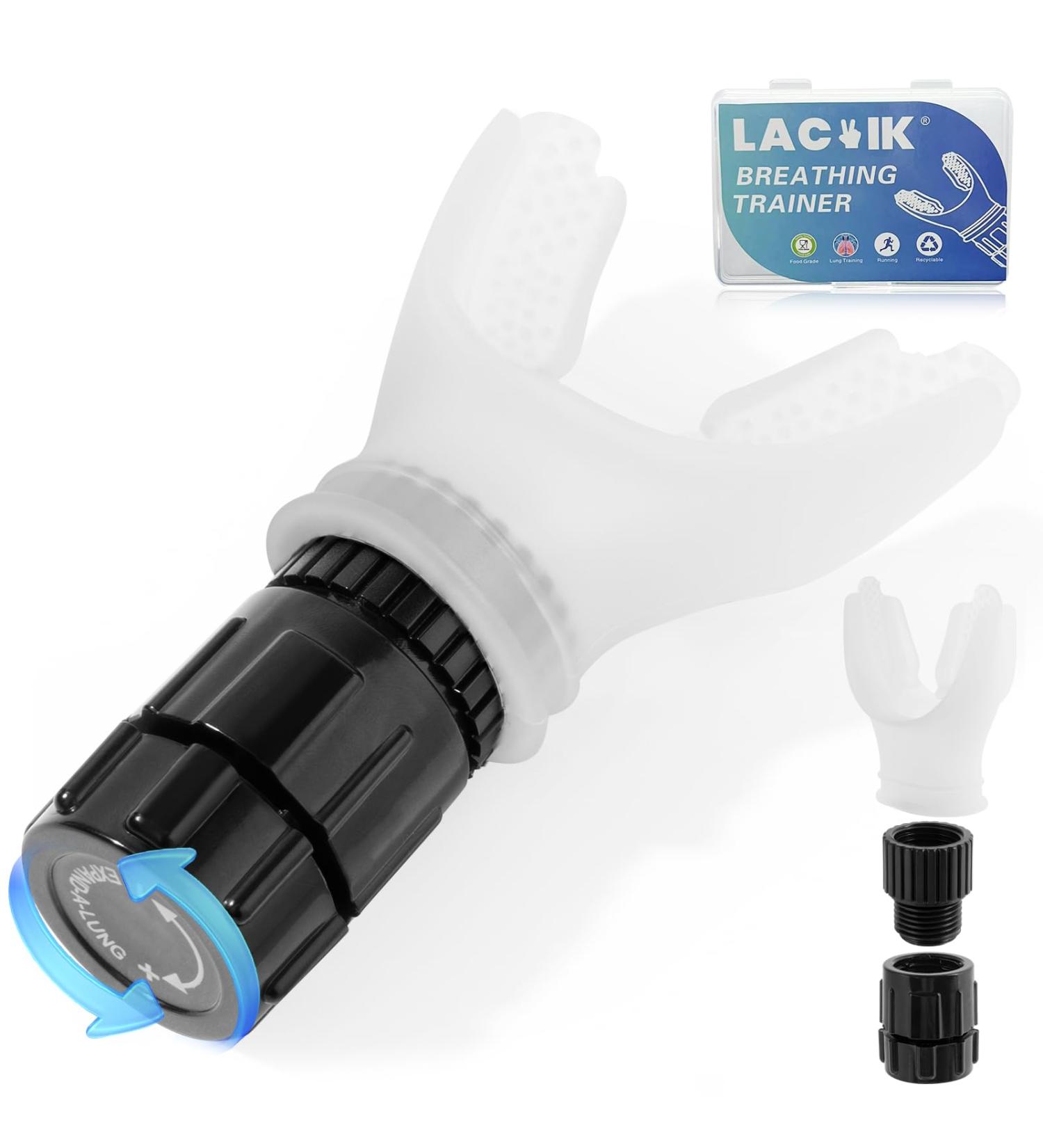 Portable Breathing Trainer - Adjustable Muscle Trainer Soft Silicone for Strengthen Breathing Exercise Compact Fitness & Training - White Glacier (New Upgrade - Buy Online on GoSupps.com