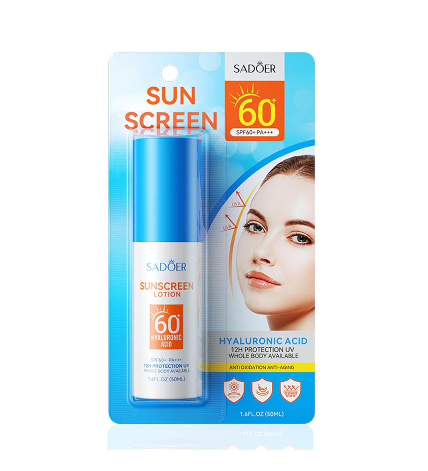 Face Sunscreen Suncream PA +++ - Hyaluronic Acid Spf 60 Face Moisturiser - Waterproof High-Power Durable Spf Face Moisturiser - Long-Term Block UVA/UVB & Sunburnspots - Anti-Aging Anti-Wrinkles - Buy Online on GoSupps.com