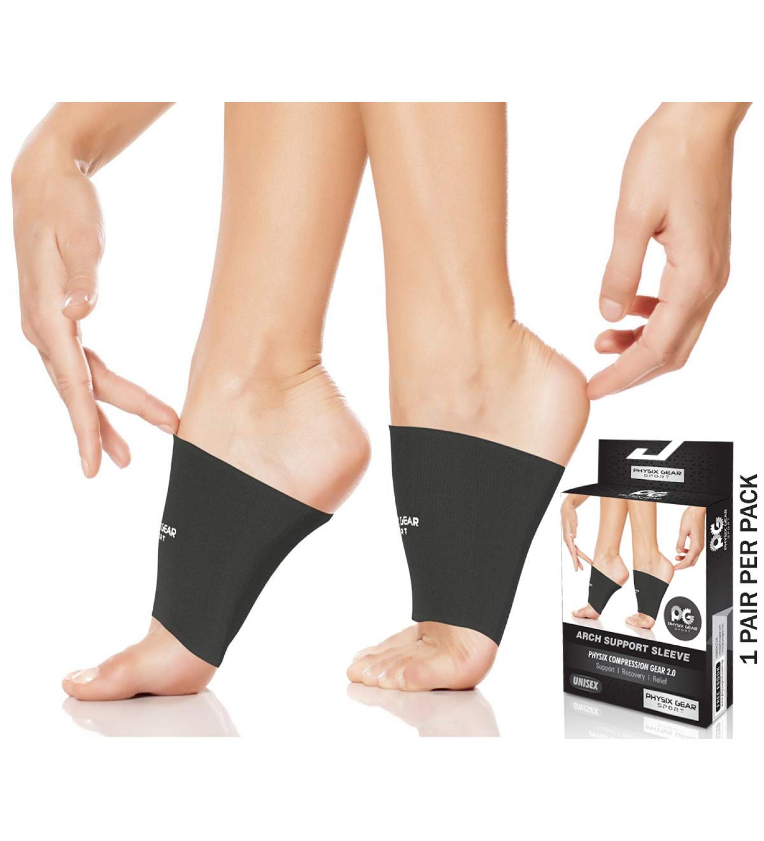 Physix Gear Foot Bandage - Instant Pain Relief for Flat Foot Heel Spur & Plantar Fasciitis | Supportive XL Arch Inserts | Comfortable Compression | 1 Pair - Buy Online on GoSupps.com