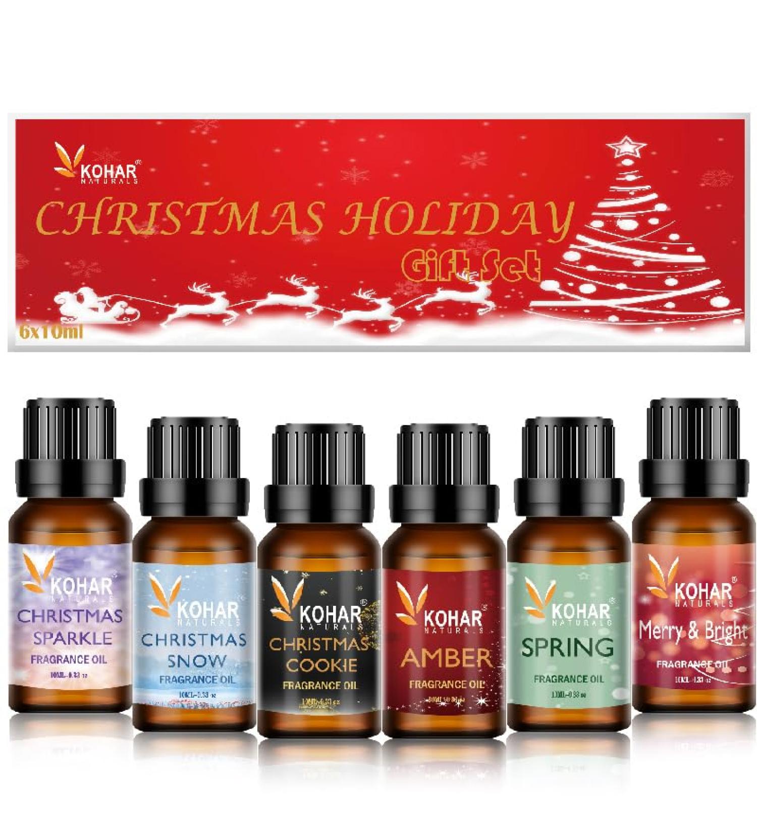 KOHAR NATURALS Premium Christmas Fragrance Oil Gift Set for Diffuser Candle and Soap. Amber Christmas Cookies Christmas Sparkle Christmas Snow Merry & Bright and Spring. 6 x 10 ml - Buy Online on GoSupps.com