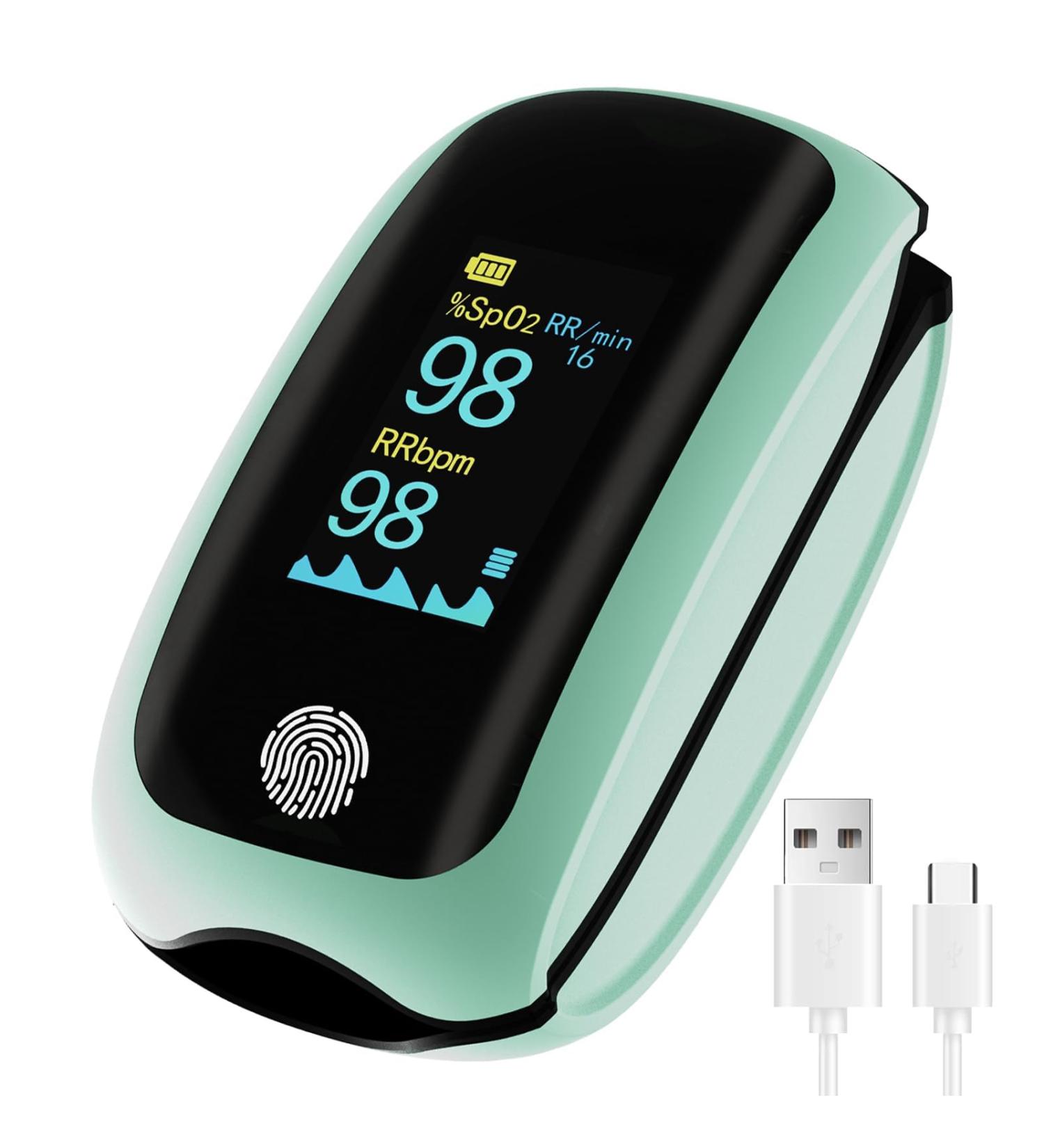 Rechargeable Pulse Oximeter with Respiratory Rate Monitor - Ideal for Sports & Aviation Use (Green - Buy Online on GoSupps.com