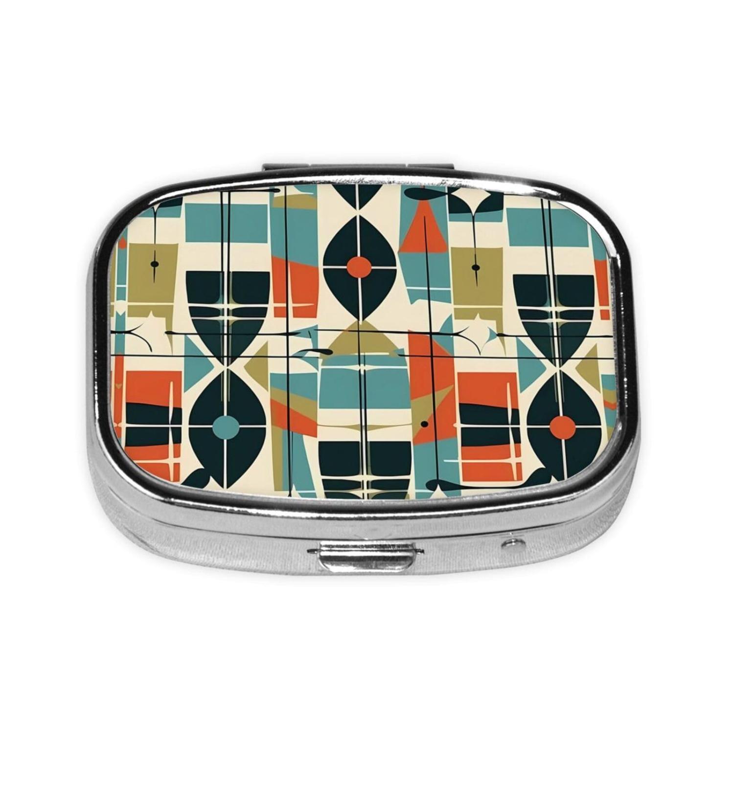 Modern Mid Century 2 Compartment Pill Case - Cute Travel Pill Organizer & Purse Pill Box for Pocket Gifts - Buy Online on GoSupps.com