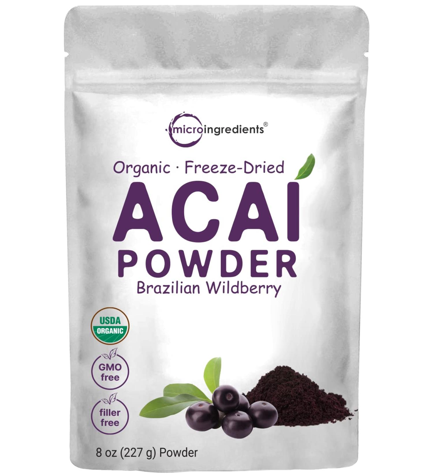 Organic Freeze-Dried Acai Powder 8oz - 100% Pure Brazilian Berry Pulp | Raw & Bulk Superfood for Acai Bowls, Yogurt, Smoothies & More - Buy Online on GoSupps.com