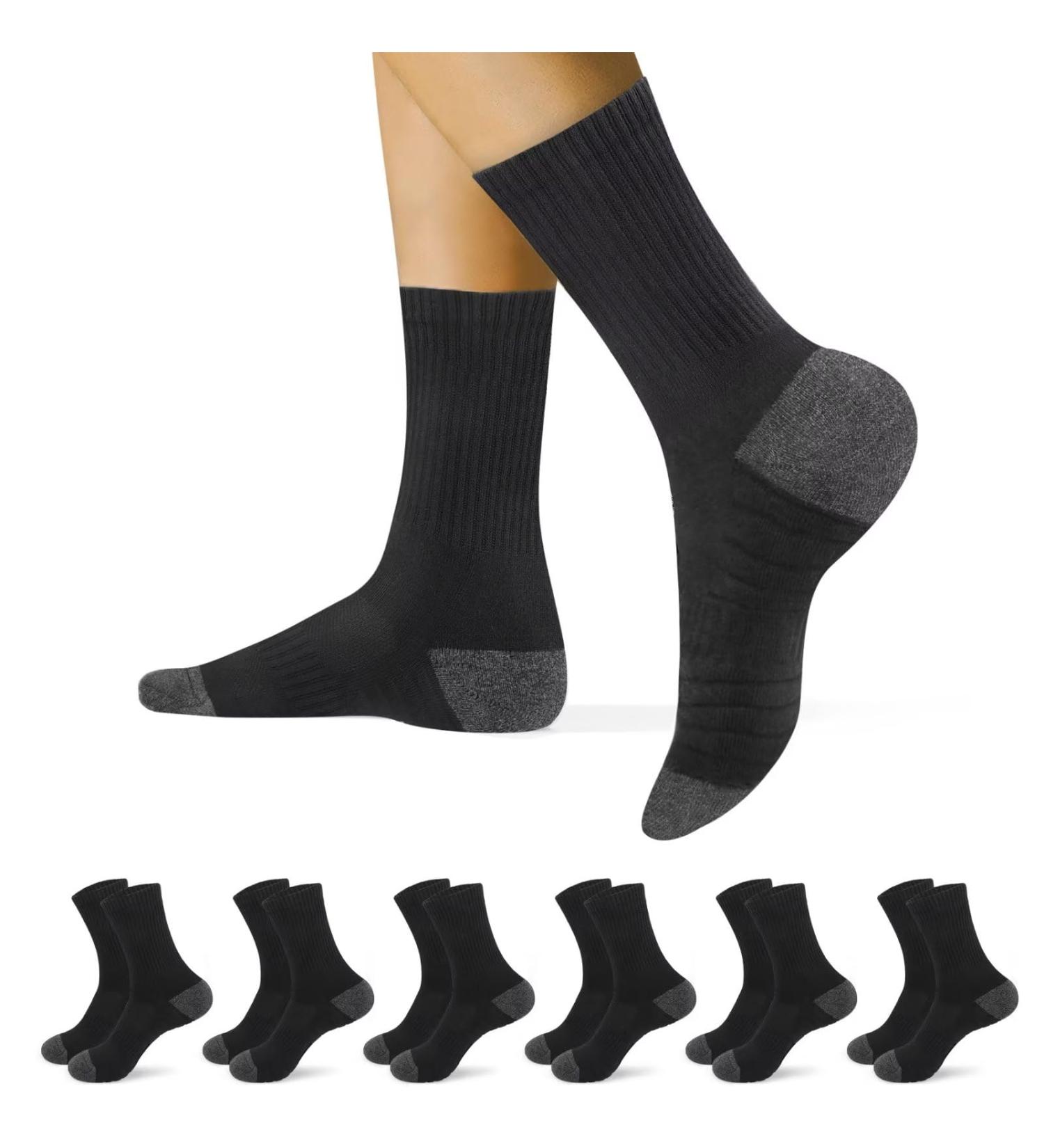 YouShow Tennis Socks 6 Pack - Men & Women Sports Cotton Crew Socks | Breathable & Cushioned | Size 43-46 | Classic Black - Buy Online on GoSupps.com