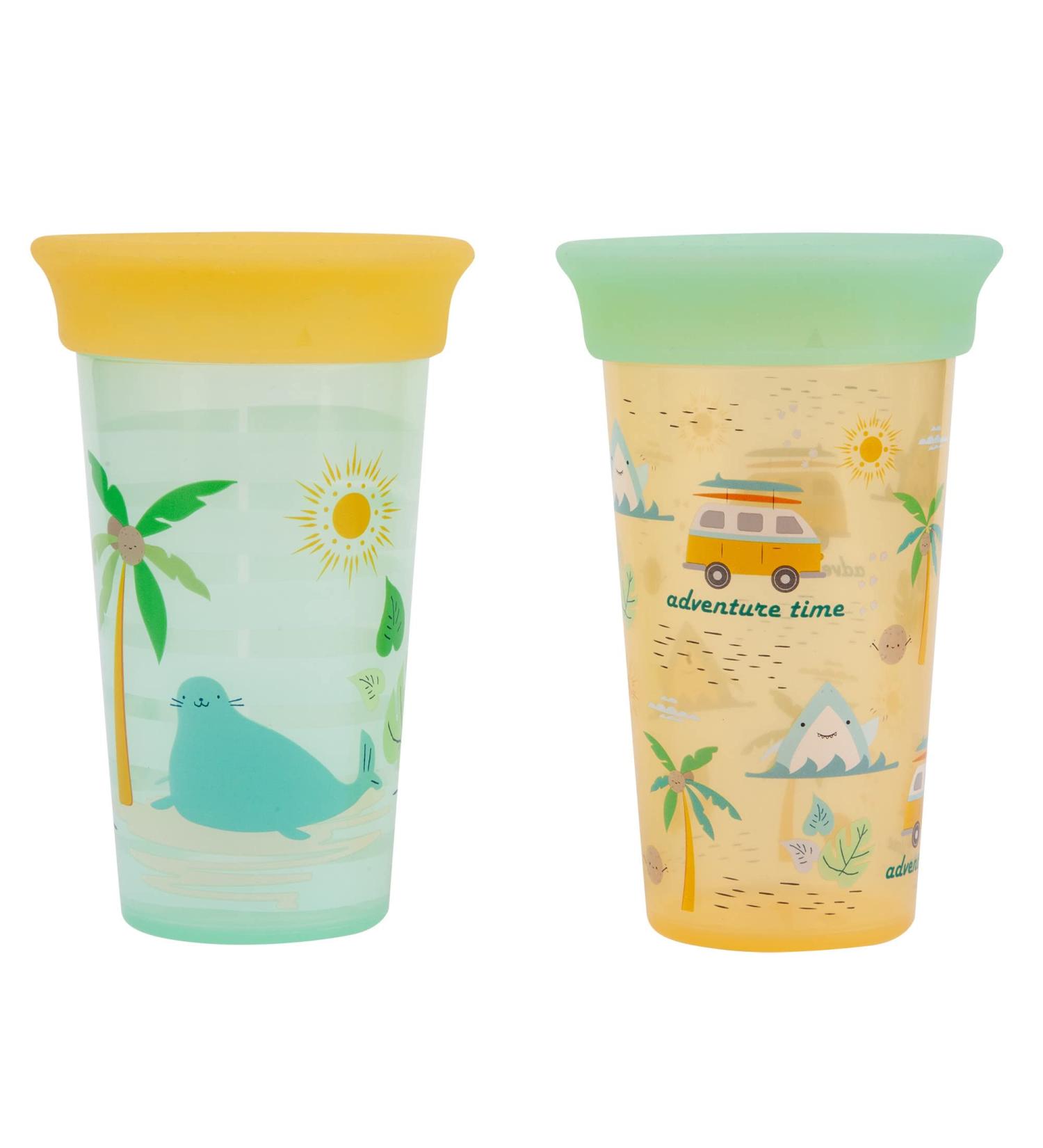 First Years Sip Around Spoutless Cup - 2 Cups in 1 | 360 Sipping | Converts to Big Kid's Open Cup | 2PK Orange/Green - Buy Online on GoSupps.com