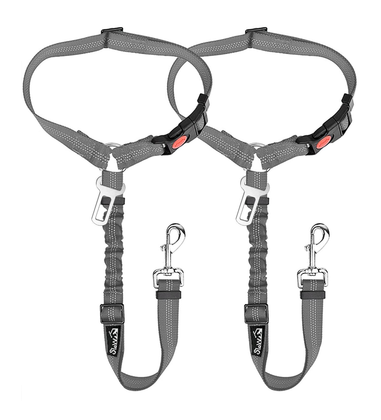 Slowton 2-in-1 Dog Car Belt: Universal Headrest Retention Bucket & Adjustable Reflective Rubber Band - B.Grau (2PCs) - Buy Online on GoSupps.com