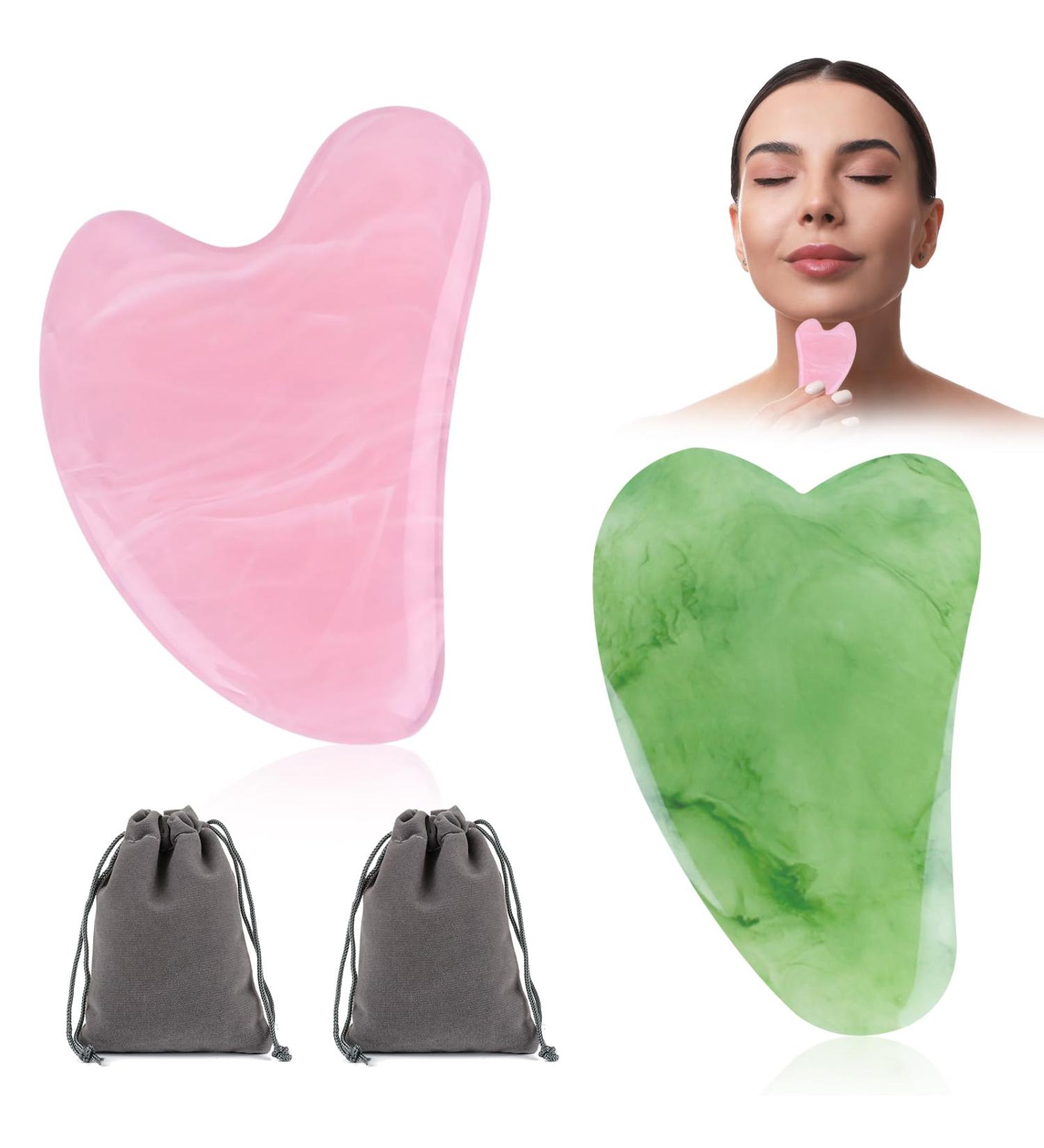 2pcs Gua Sha Stone Set for Face Massage | Premium Gray Velvet Pouch | Enhance Your Beauty Routine - Buy Online on GoSupps.com