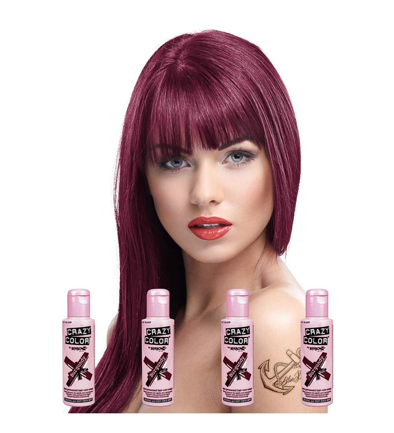 Crazy Color Semi-Permanent Hair Color Cream 4 Bottles of Burgundy 100 ml Burgundy 100 ml (Pack of 1)