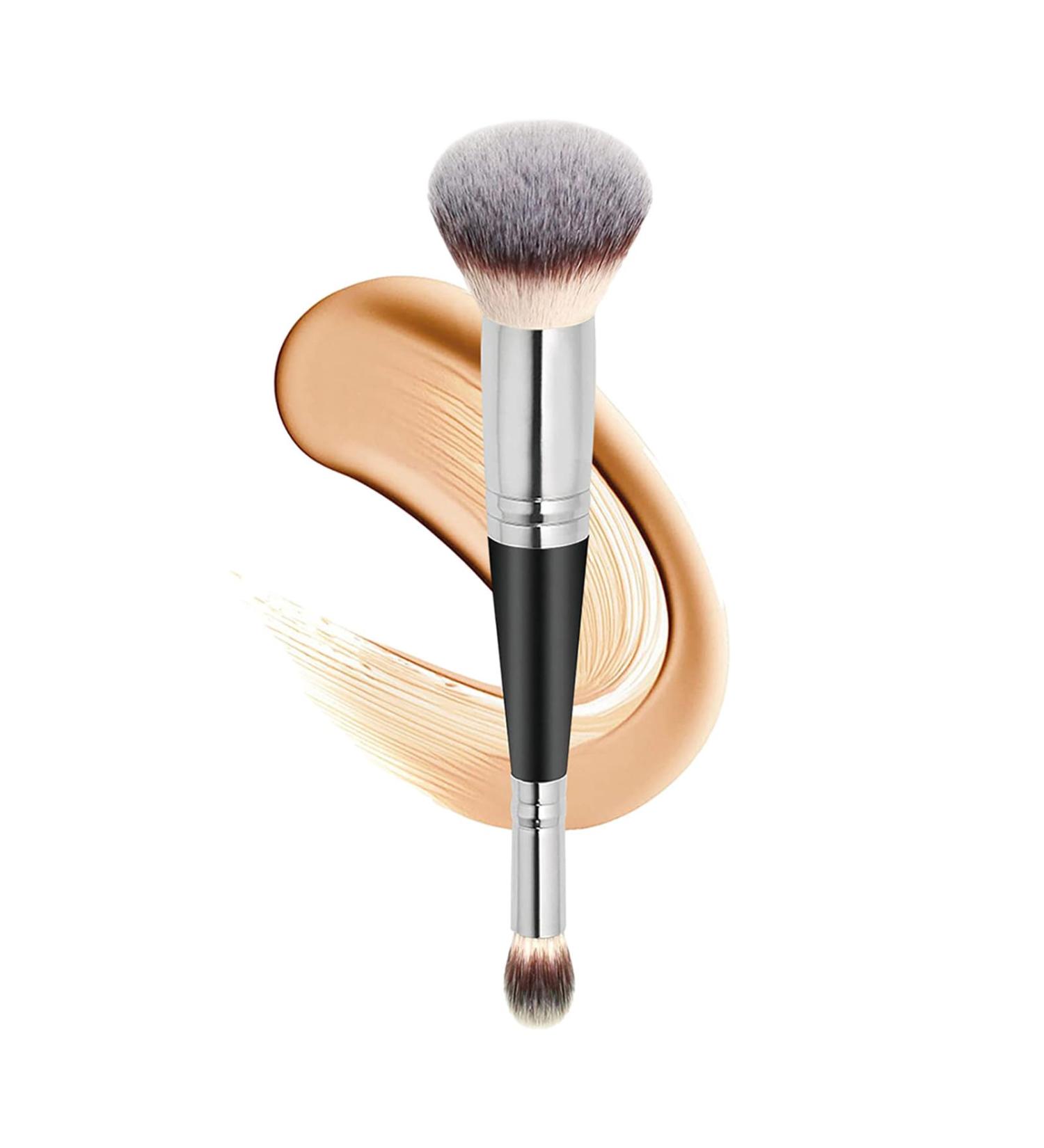 Blush Brush For Cheeks - Dual-Ended Foundation Brush | Beauty Make Up Tool For Women Girls For Travel Business Trips Wedding Daily Life Black Handle Silver Tube - Buy Online on GoSupps.com