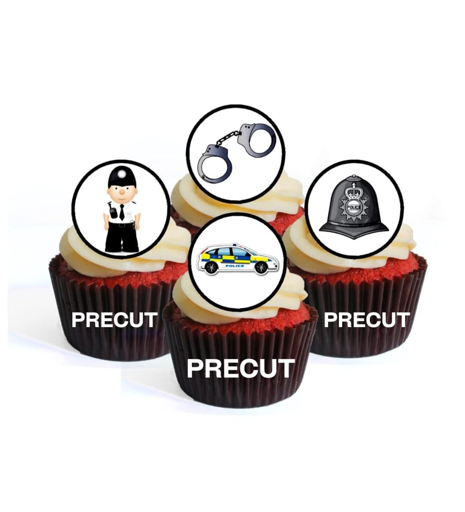 24 PRECUT Police Edible Cupcake Toppers - Policeman Policewoman Premium Thickness SWEETENED VANILLA - wafer card disc cake decorations - Buy Online on GoSupps.com