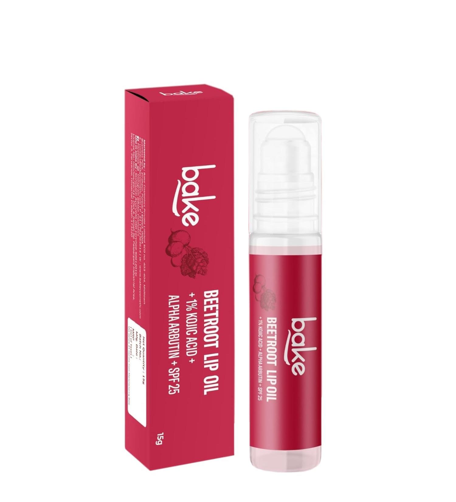 BAKE Beetroot Tinted Lip Balm Oil with SPF 25 | Nourishing Lip Care with Kojic Acid & Alpha Arbutin | Smooth Soft & Naturally Tinted Lips | Alcohol-Free | 15 g