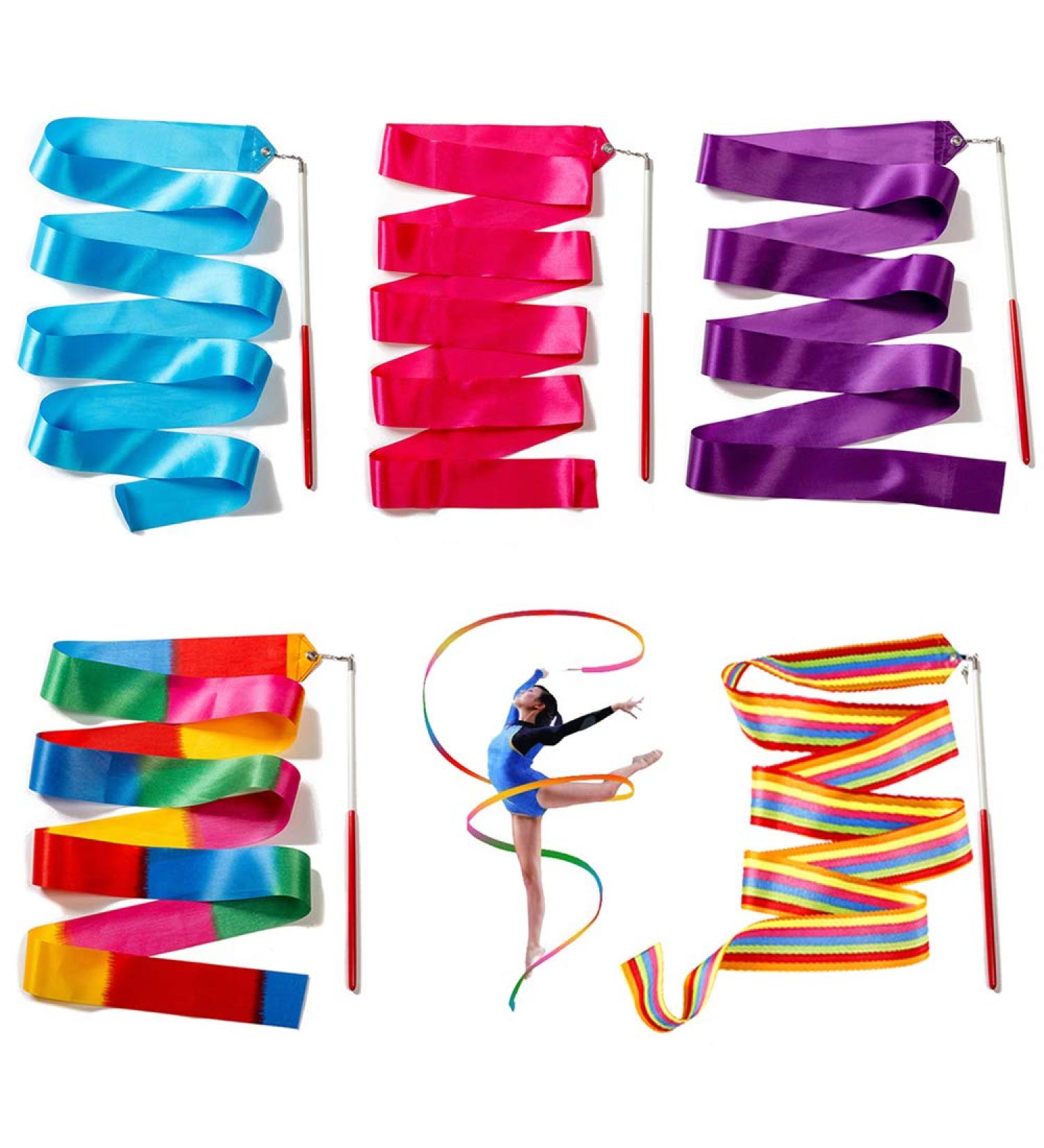 Ceqiny 5pcs Dance Ribbons with Wand - 2 Meters Rhythmic Gymnastic Rainbow Streamers for Talent Shows and Baton Twirling | Assorted Colors - Buy Online on GoSupps.com