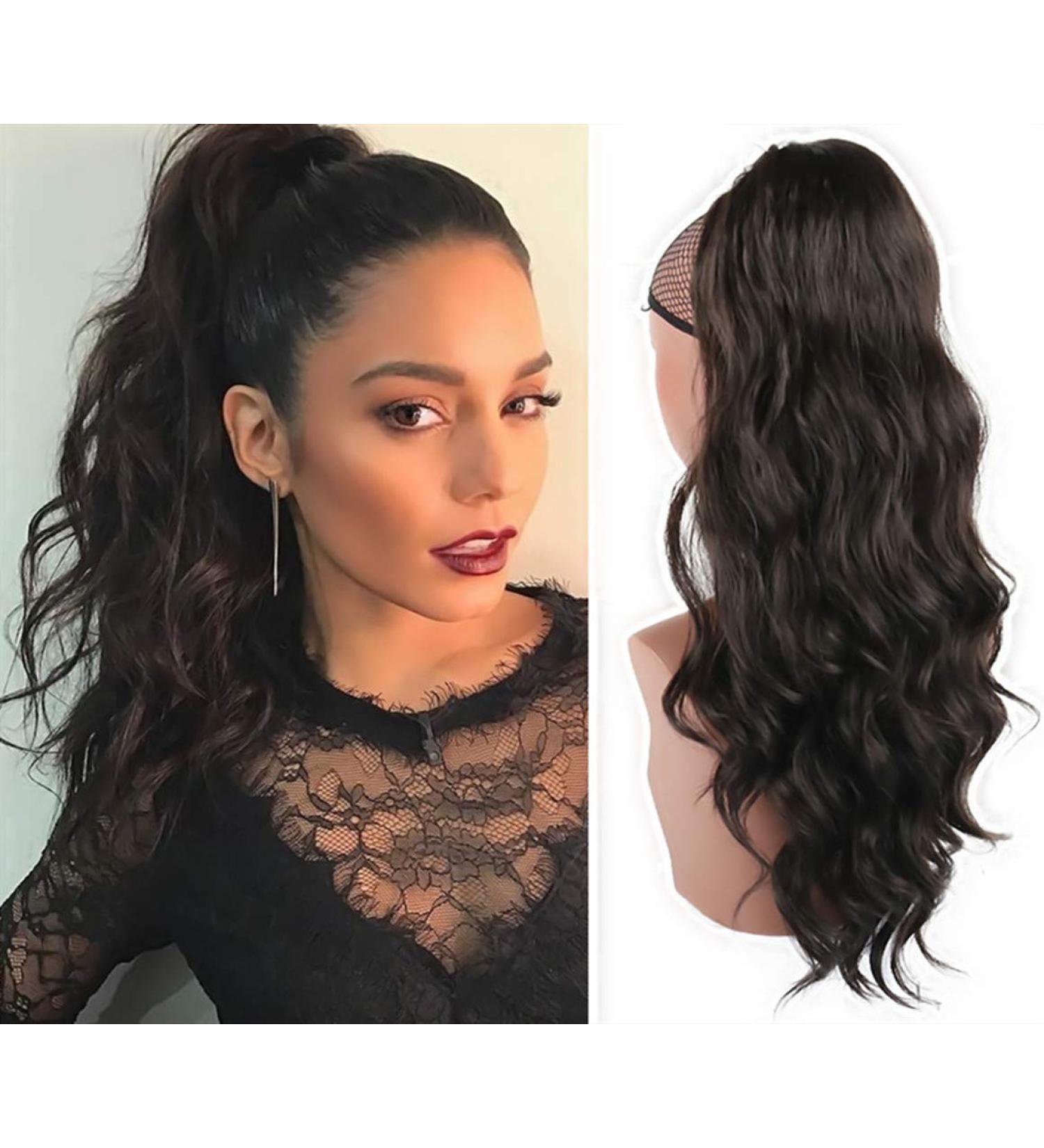 CINHOO Natural Black 24 Inch Wavy Drawstring Ponytail Extension | Heat Resistant Curly Wavy Hair Bun for Women - Buy Online on GoSupps.com