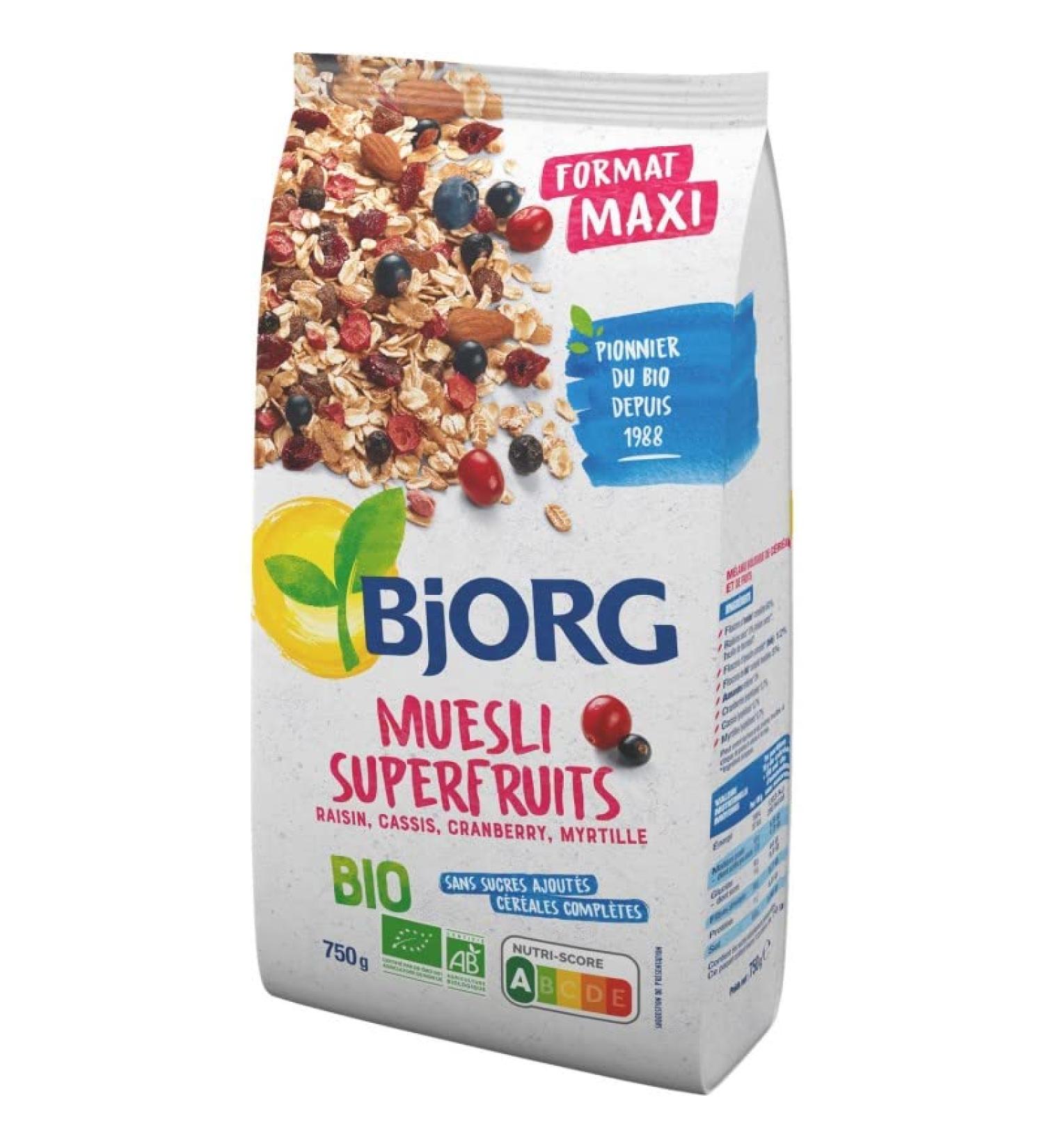 C r ales Muesli et Granola Bjorg Muesli Superfruits Bio Maxi 750g - M lange croustillant de fruits rouges et de baies pour un petit-d jeuner sain - Lot De 3 - Vendu Par Lot