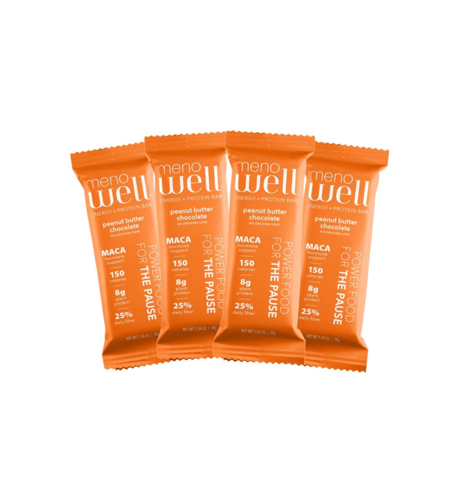 MenoWell Menopause Energy and Protein Bars for Women (Formally Bossa Bar) Peanut Butter Chocolate Plant Based 8g of Protein High Fiber Meno Middle Support 3g Added Sugar 4 Count (Pack of 1) Peanut Butter Chocolate 4 Count (Pack of 1) - Buy Online on GoSupps.com