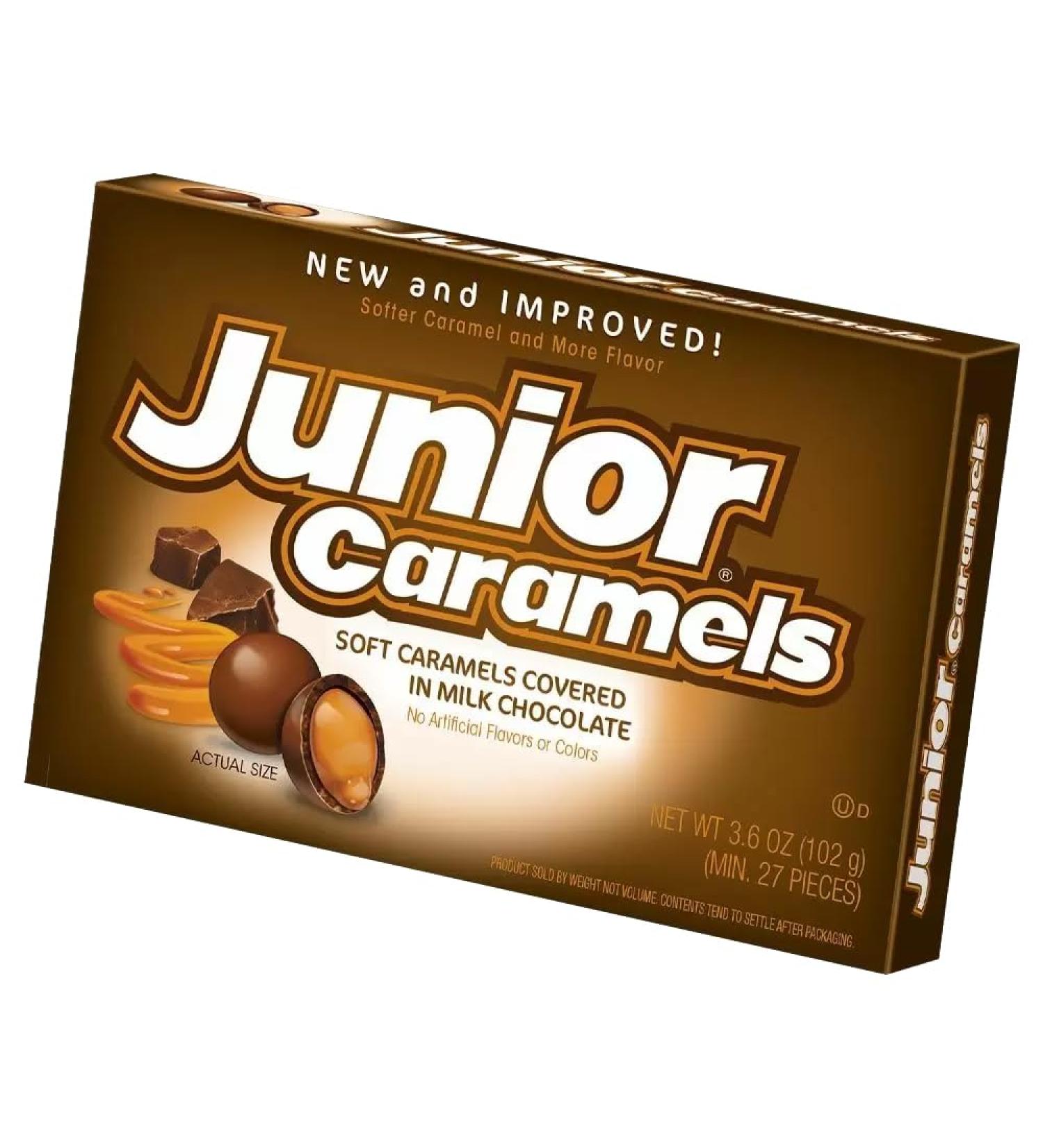 Junior Caramels Theatre Box 102g - Milk Chocolate Covered Soft Caramels (6)