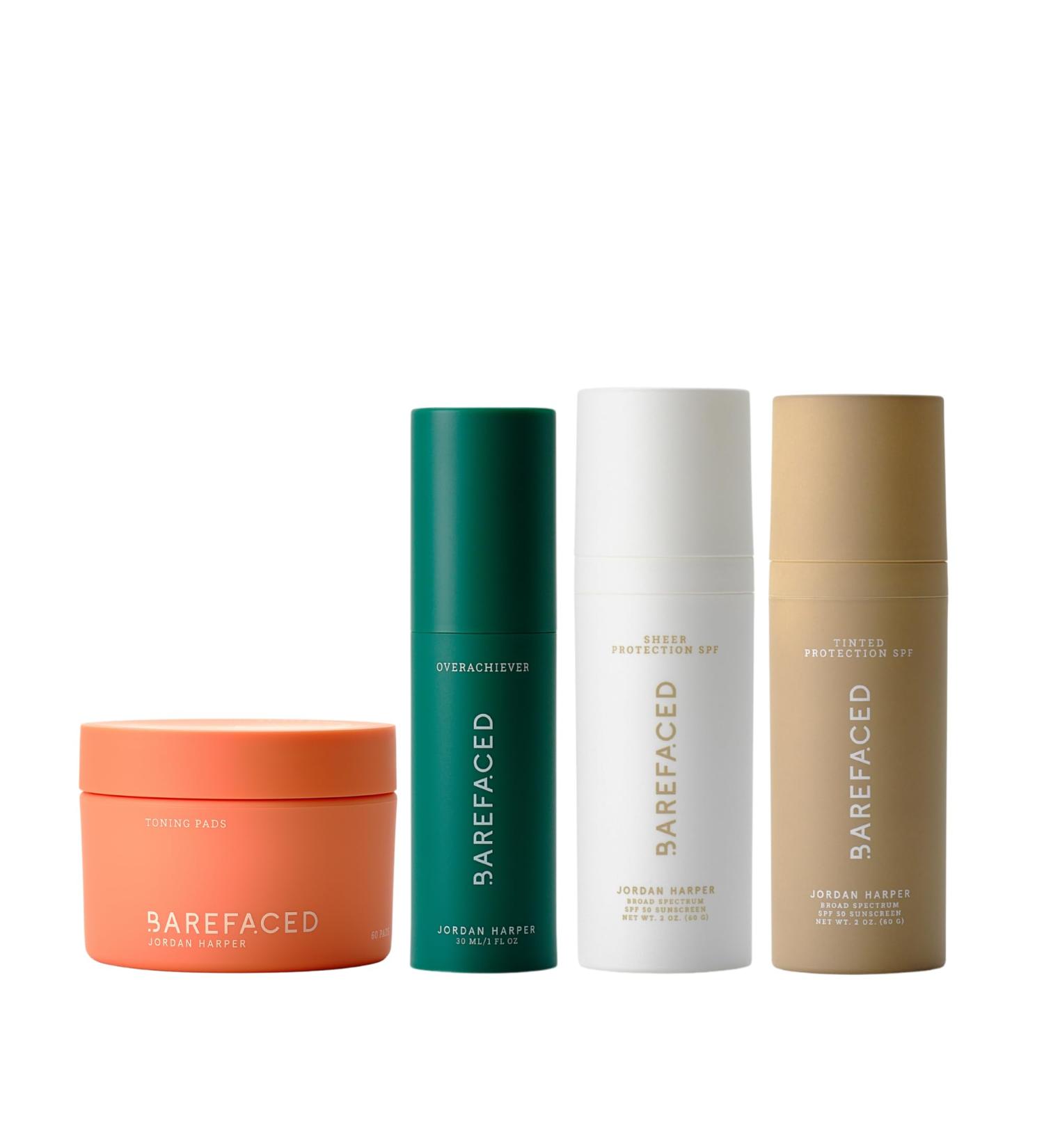Barefaced Year-Round Essentials Bundle - Toning Pads Tinted SPF Sheer SPF & Overachiever - Exfoliate Renew & Protect Skin Every Season - Buy Online on GoSupps.com
