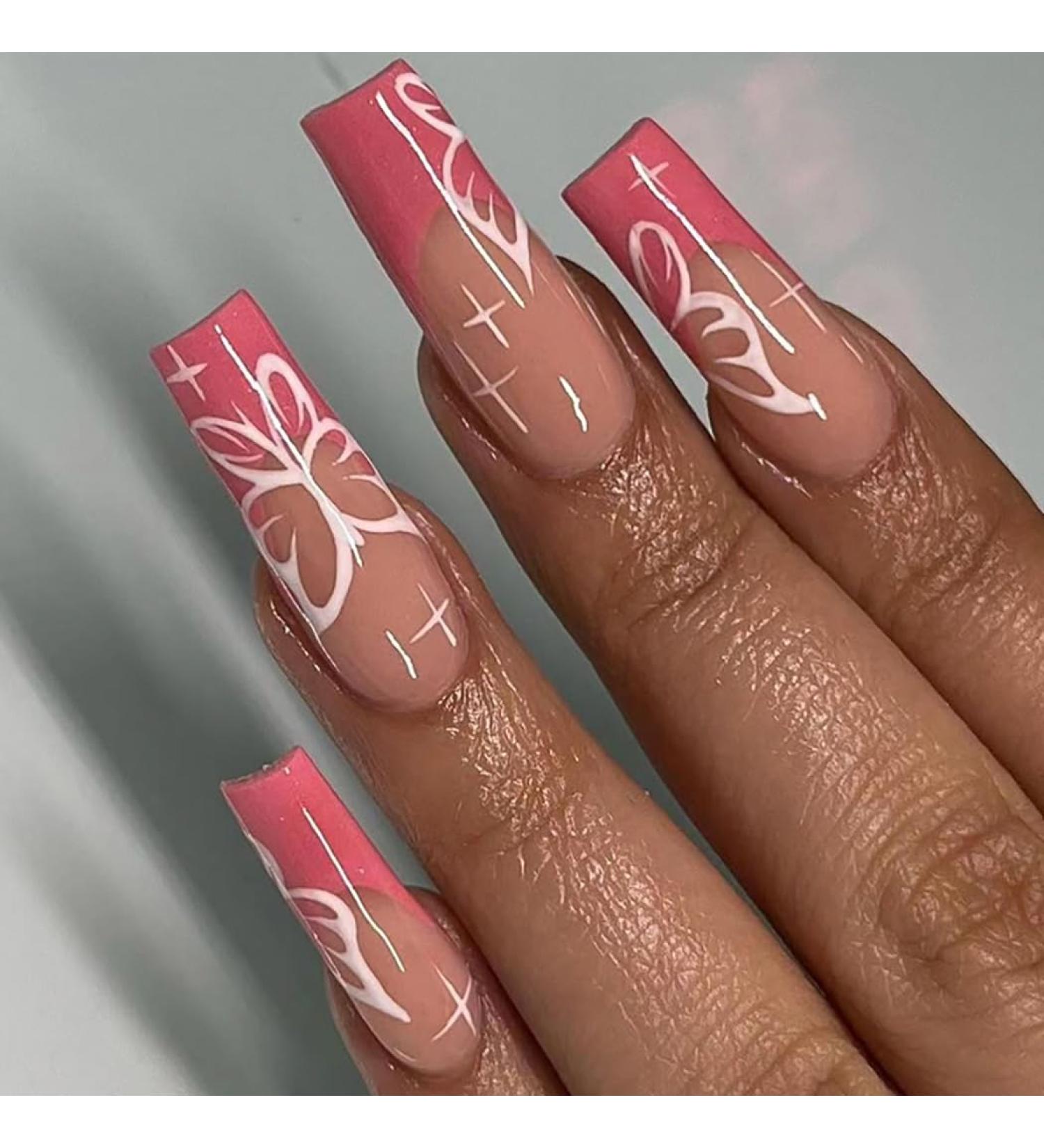 Brishow French Butterfly Press-On Nails - 24 Ballerina Acrylic Pink Artificial Nails for Women & Girls | International Shipping Available - Buy Online on GoSupps.com