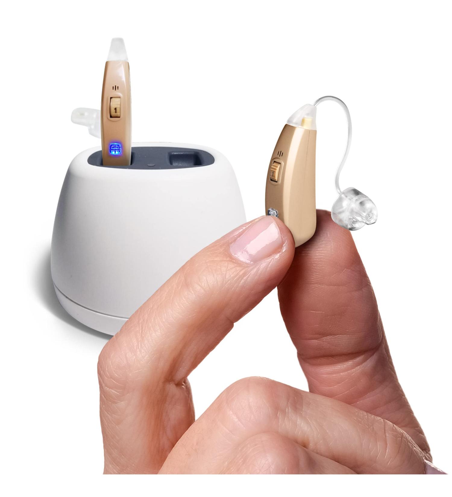 MDHearingAid Volt Hearing Aid (Set of 2) Doctor-Designed Rechargeable - Deluxe Charger Included | 2 Directional Microphones, 4 Audio Settings | Fits with Glasses - 2 Count - Buy Online on GoSupps.com