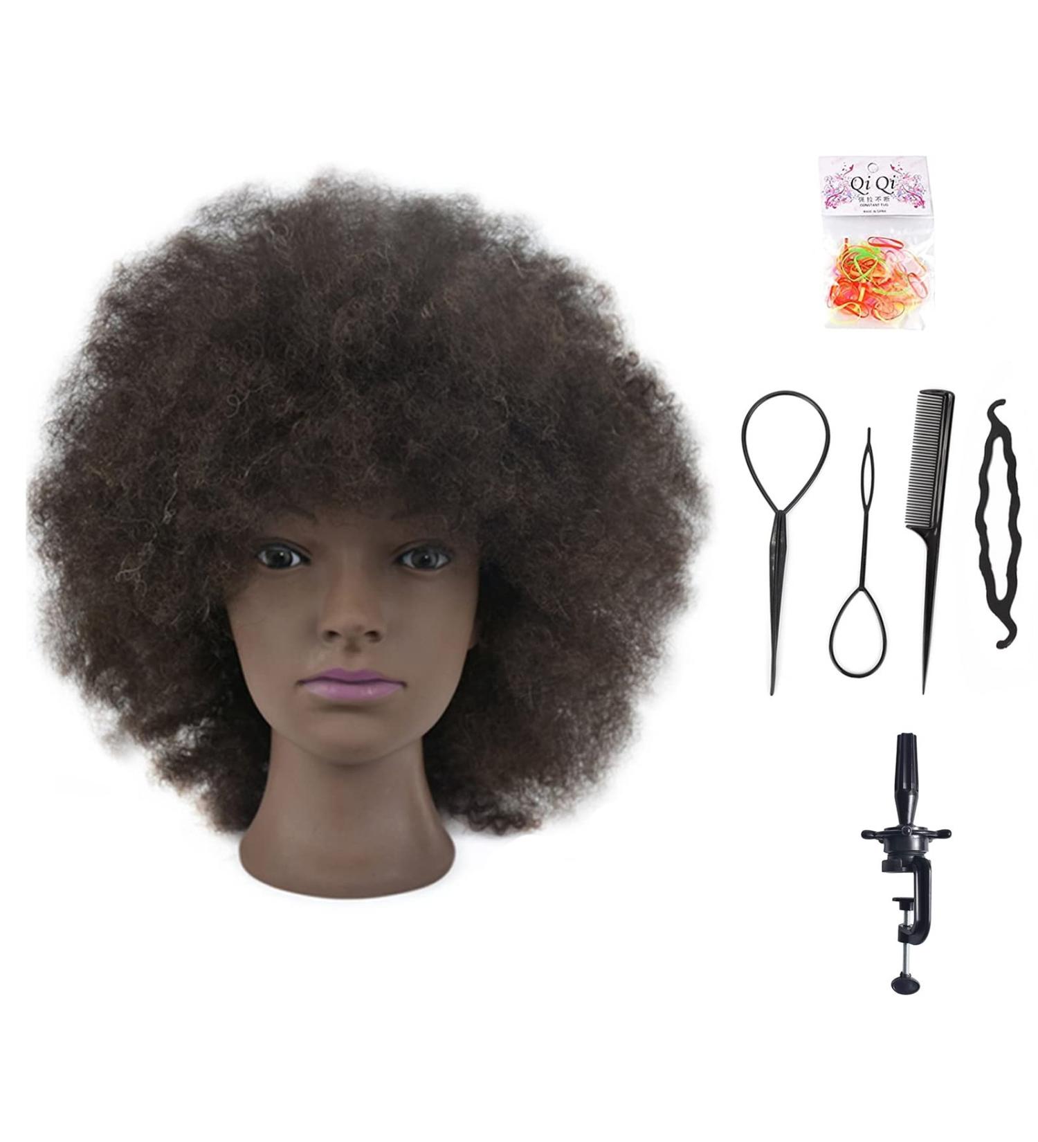 Styling Head for Afro Hair - 25cm 100% Real Hair | Professional Hairdresser Tool with Free Clamp - Shop Now! - Buy Online on GoSupps.com