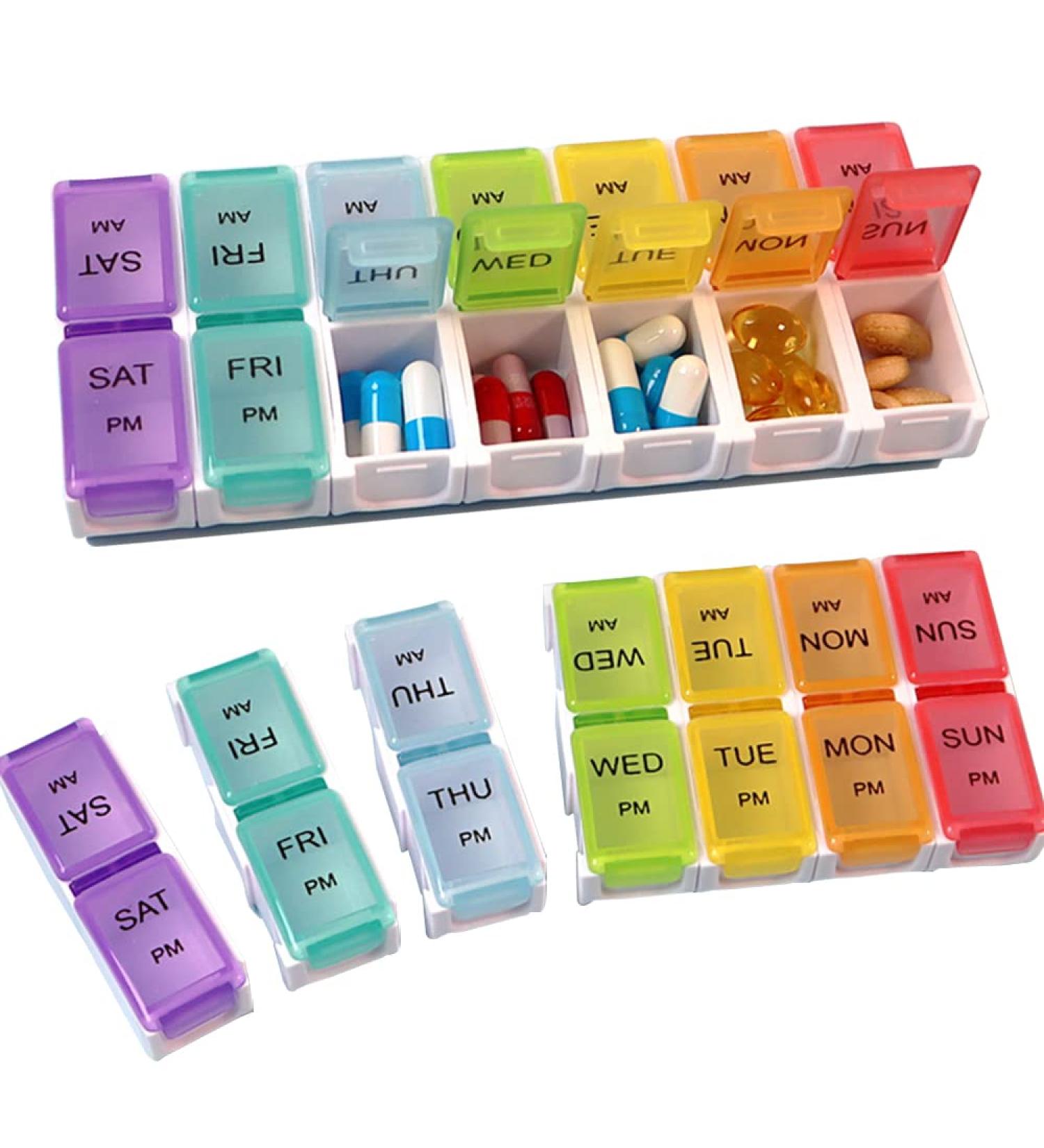 Detachable Weekly Pill Box Organizer - 7 Day 2 Times a Day - 14 Compartments - Travel Pill Holder for Vitamins and Medication - Rainbow B - Buy Online on GoSupps.com