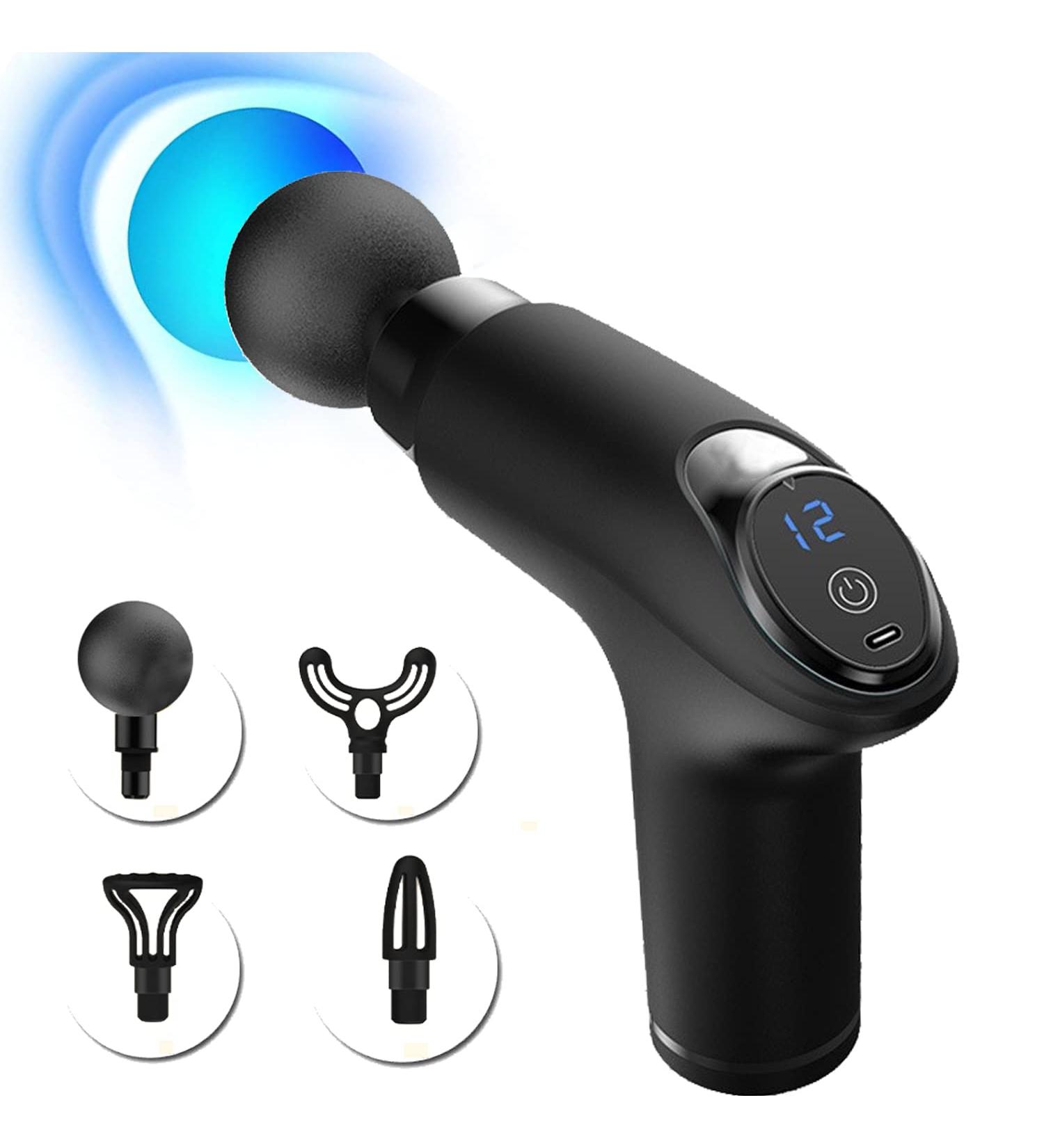 Buy Portable Massage Gun - Percussion Deep Tissue Muscle Massage Device for Athletes | 12 Speeds LCD Touchscreen 4 Heads - Black - Buy Online on GoSupps.com