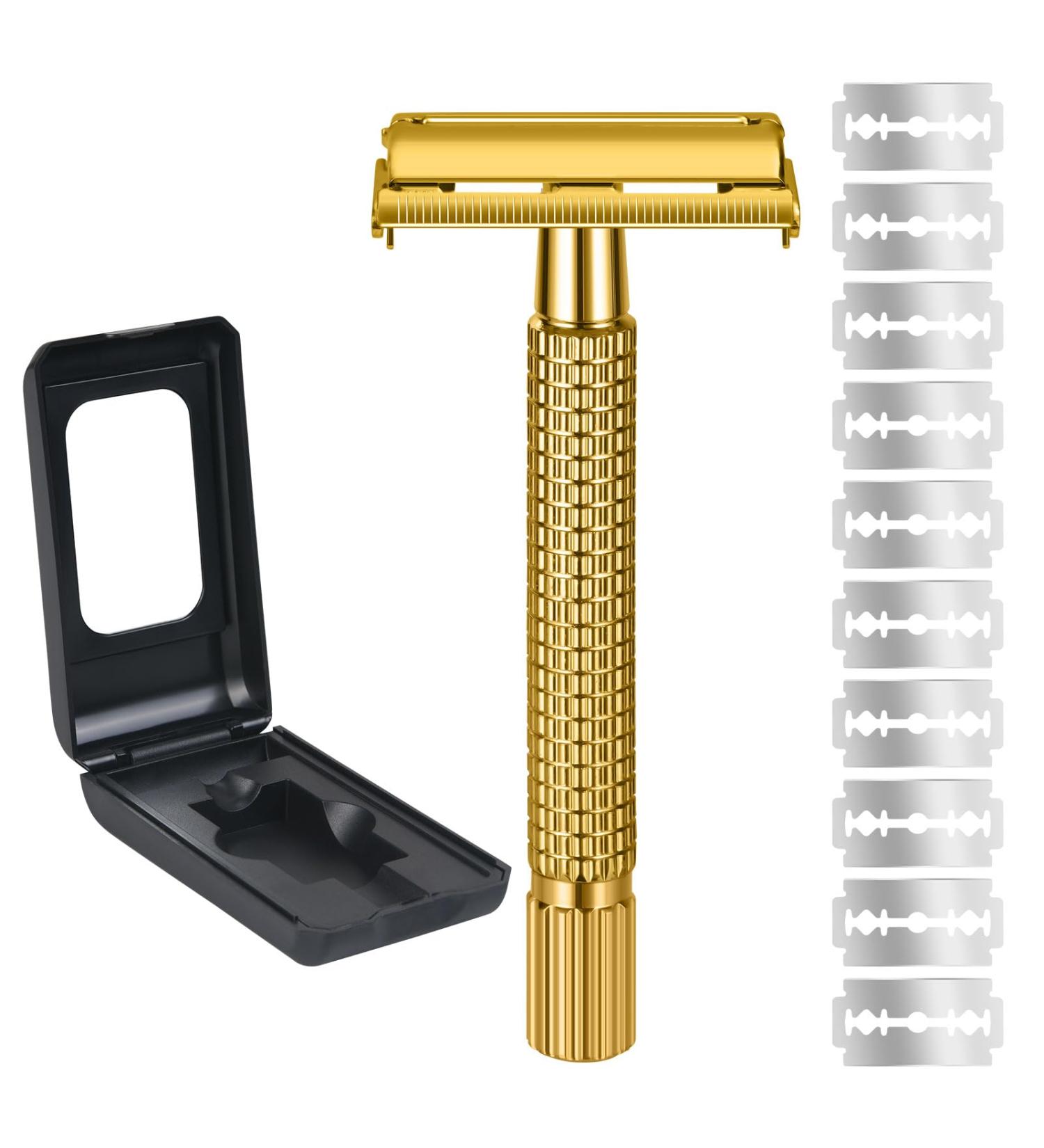 Uraqt Vintage Stainless Steel Safety Razor for Men - 2-Blade Head 10 Blades Travel Case & Mirror - High-Quality Wet Shaving Experience - Buy Online on GoSupps.com