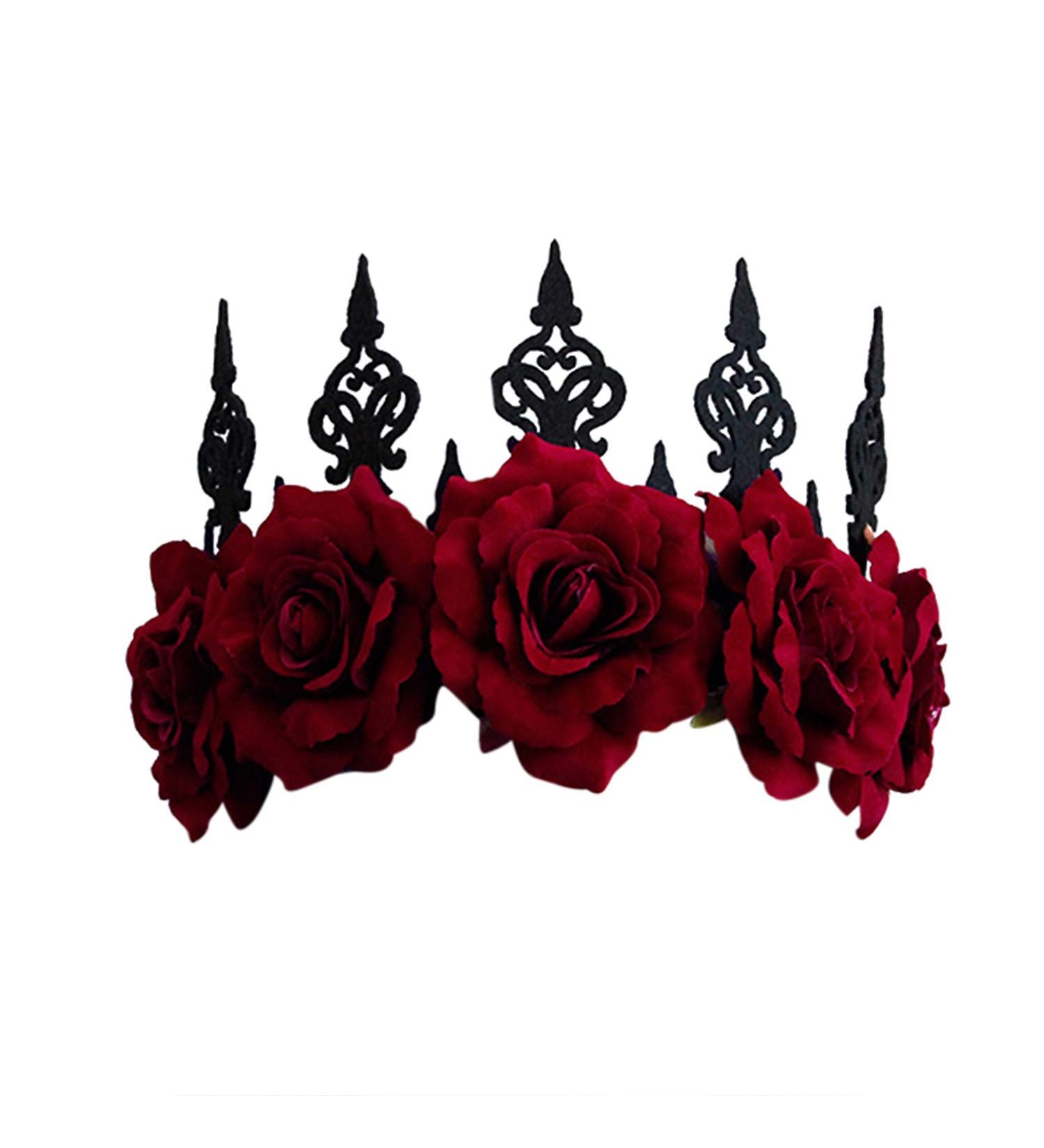 IBLUELOVER Halloween Headband Gothic Rose Tiara Queen Princess Garland Crown Headband Vintage Wedding Wreath Floral Bride Headpiece for Women Girls Day of The Dead Halloween Party Cosplay Redrose-a - Buy Online on GoSupps.com