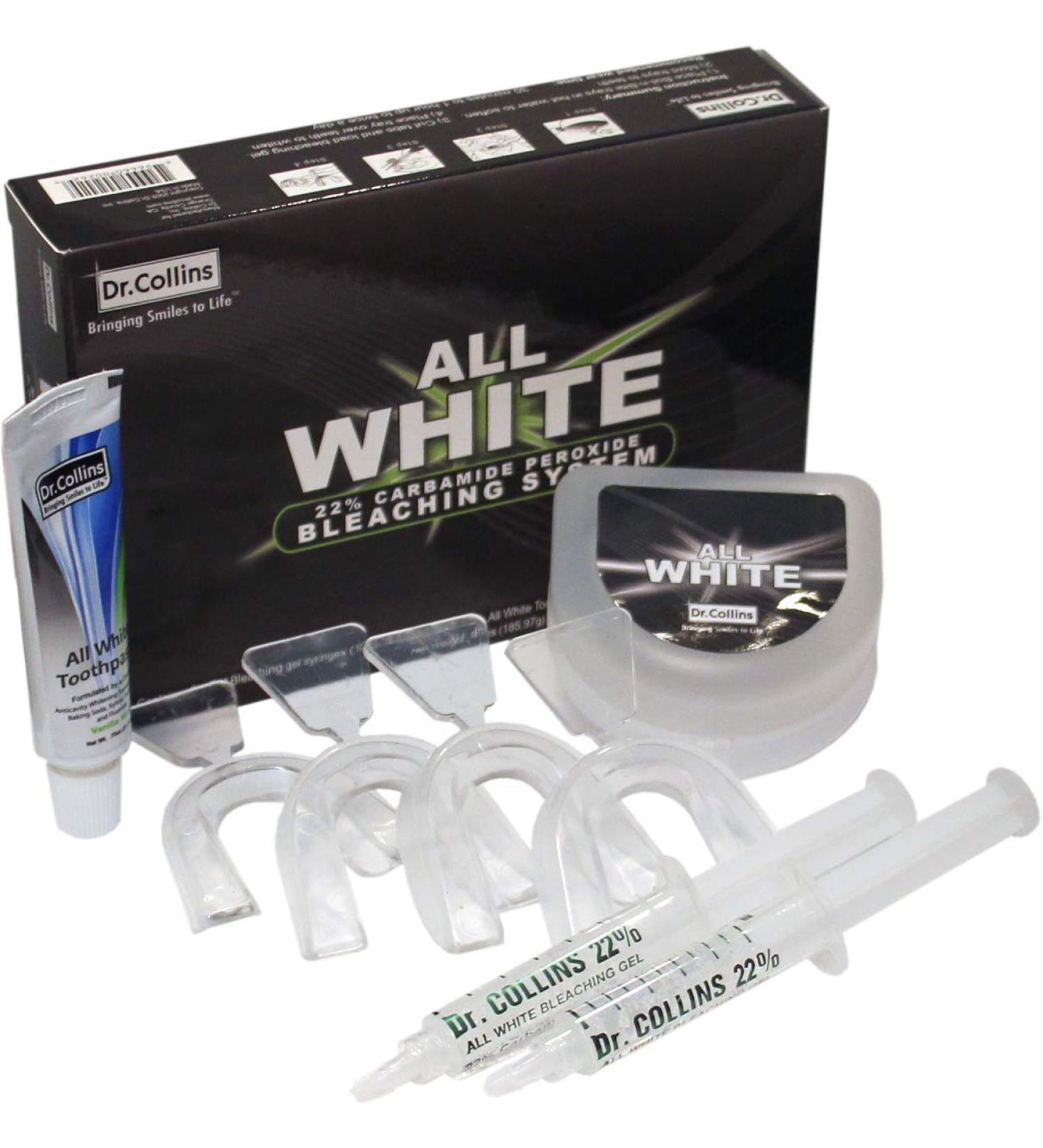Dr. Collins All White Bleaching System 22% Carbamide Peroxide 16% - Professional Teeth Whitening Kit - Buy Online on GoSupps.com