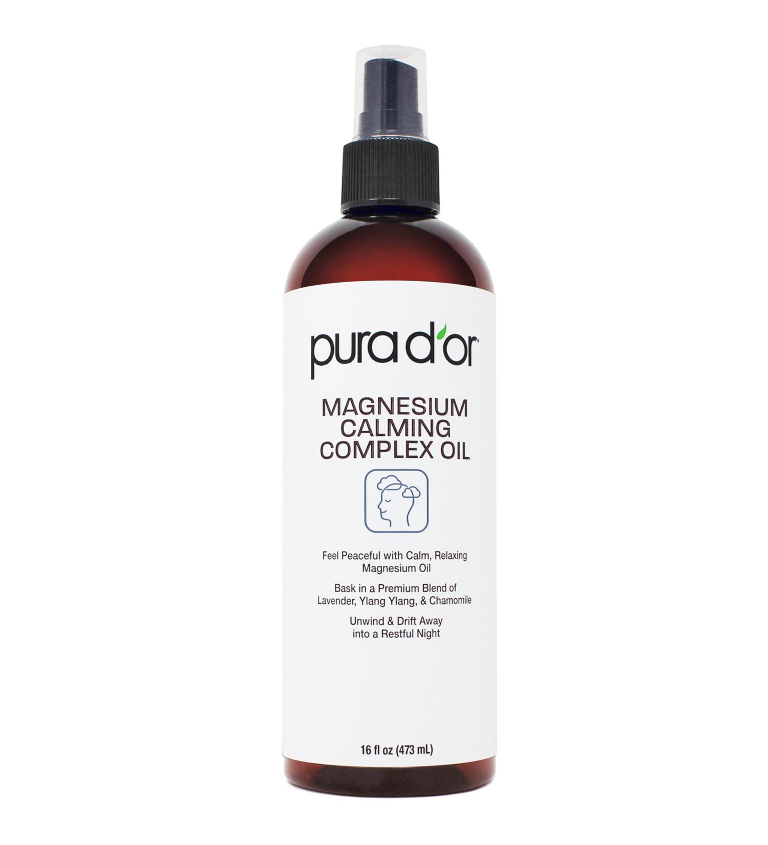 PURA D'OR 16 Oz Magnesium Oil Water Based Spray - Calming Topical Blend with Lavender Ylang Ylang Chamomile - Fast-Absorbing Skin-Friendly Formula for a Soothing Sensation - Buy Online on GoSupps.com
