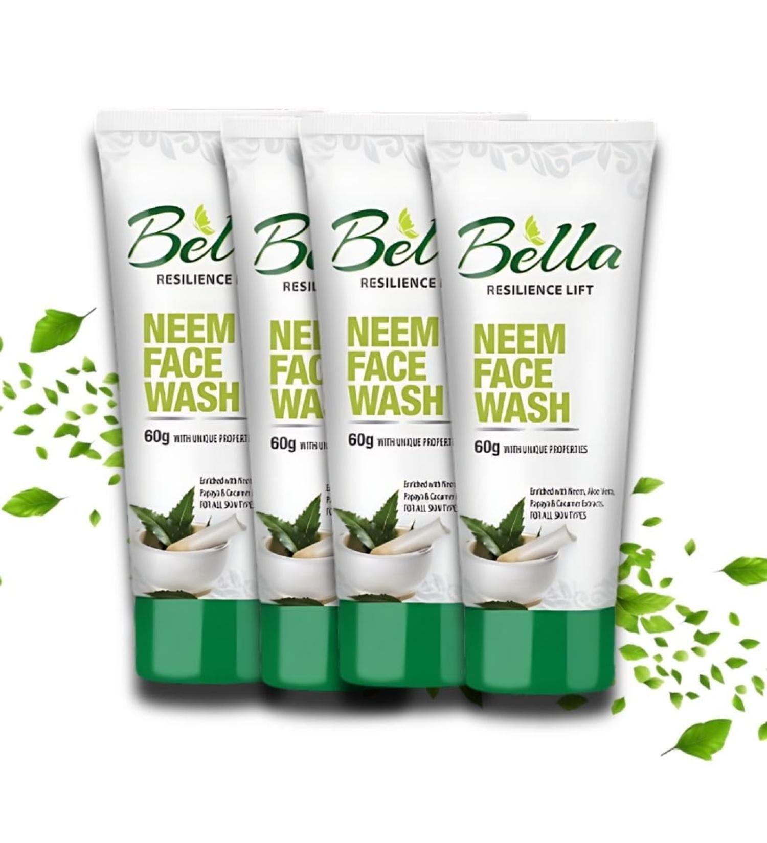 Bella Neem Purifying Face Wash - Value Pack of 4 - Daily Herbal Cleanser for Oily & Acne Prone Skin - With Aloe Vera & Cucumber - Soap-Free & Non-Drying - 4 x 2.12 oz (Total 8.48 oz) - Buy Online on GoSupps.com