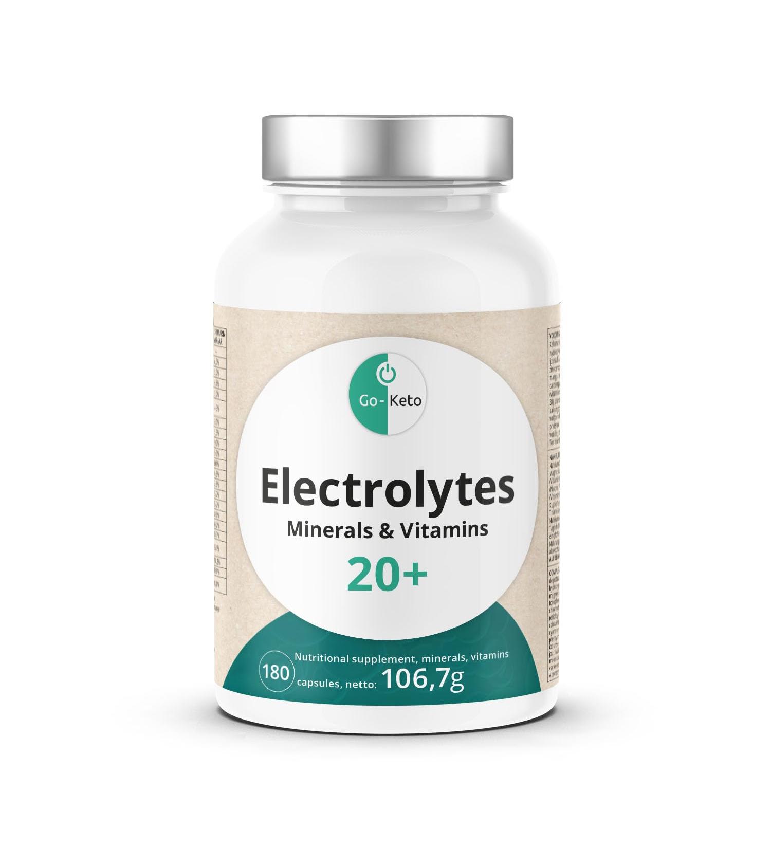 Go-Keto Electrolyte Mix - 180 Capsules | 24 Essential Electrolytes & Vitamins for Sports Fitness & Keto | Lactose-Free Gluten-Free - Buy Online on GoSupps.com