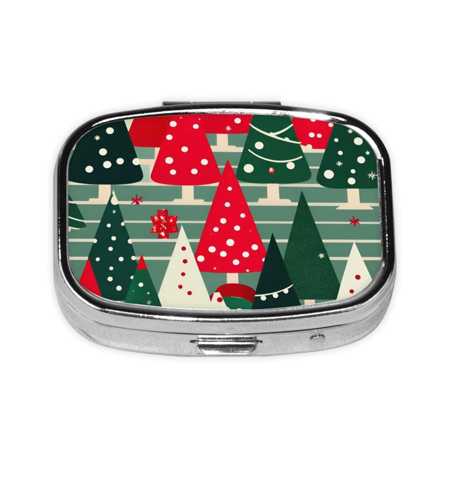 Christmas Trees Print Mini Pill Box - Portable Iron Plating Pill Organizer for Home & Travel - Buy Online on GoSupps.com