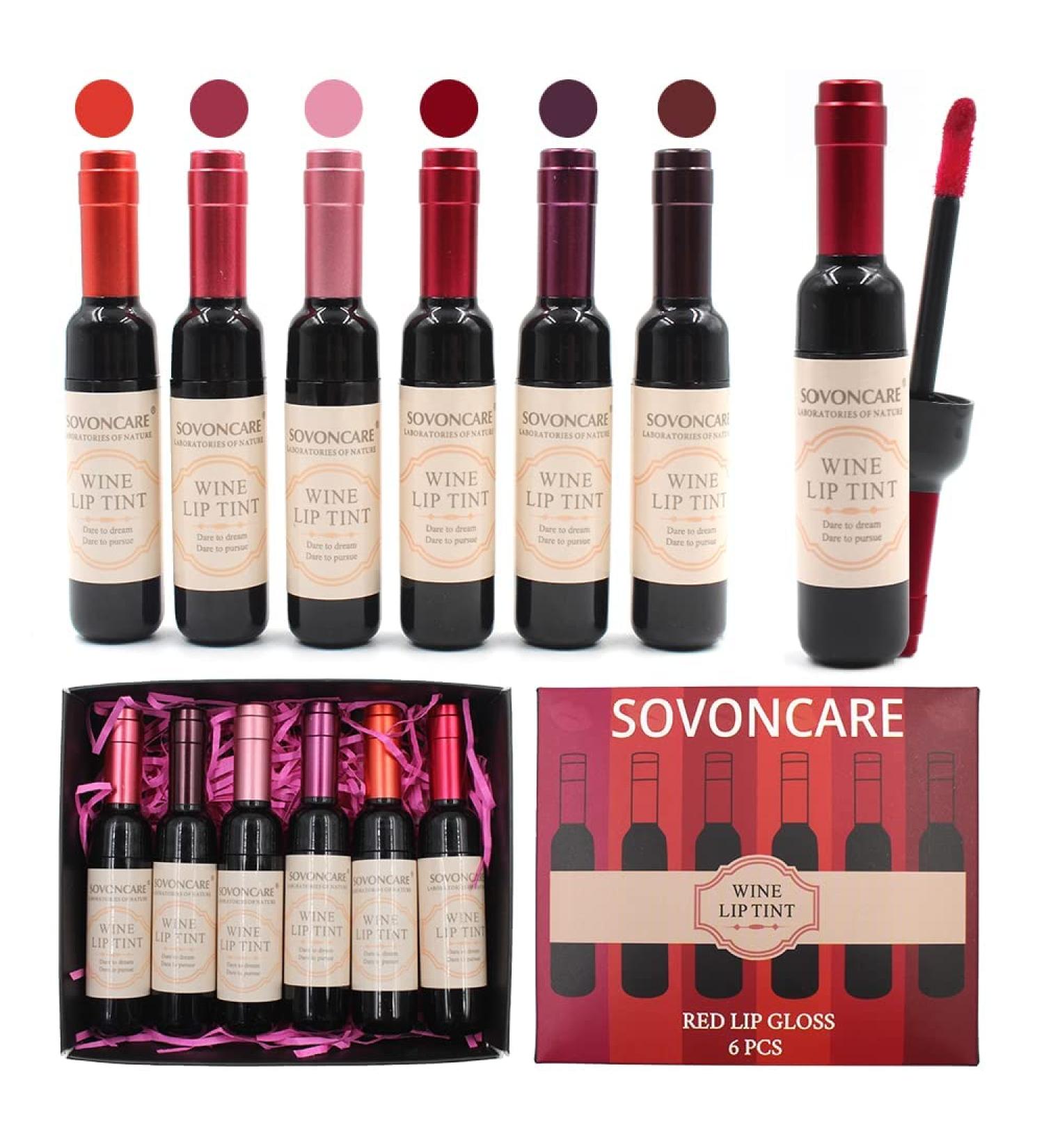 Sovoncare 6 Color Wine Lip Tint Set - Matte Liquid Lipstick Collection | Long Lasting & Waterproof Lip Stains | Natural Wine Bottle Lip Gloss | Perfect Makeup Gift for Girls & Women 02 - Buy Online on GoSupps.com